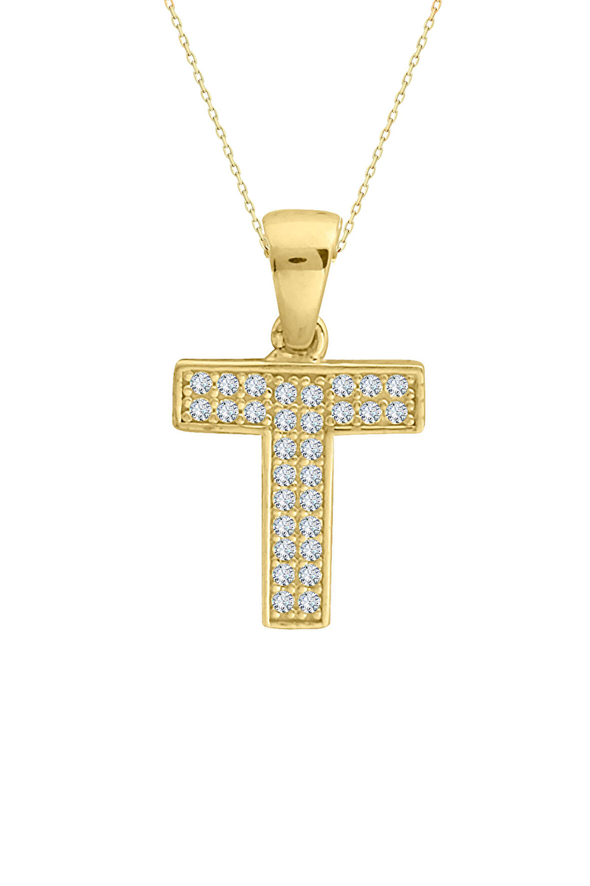 Minimal Altın Taşlı T Harfi Kolye