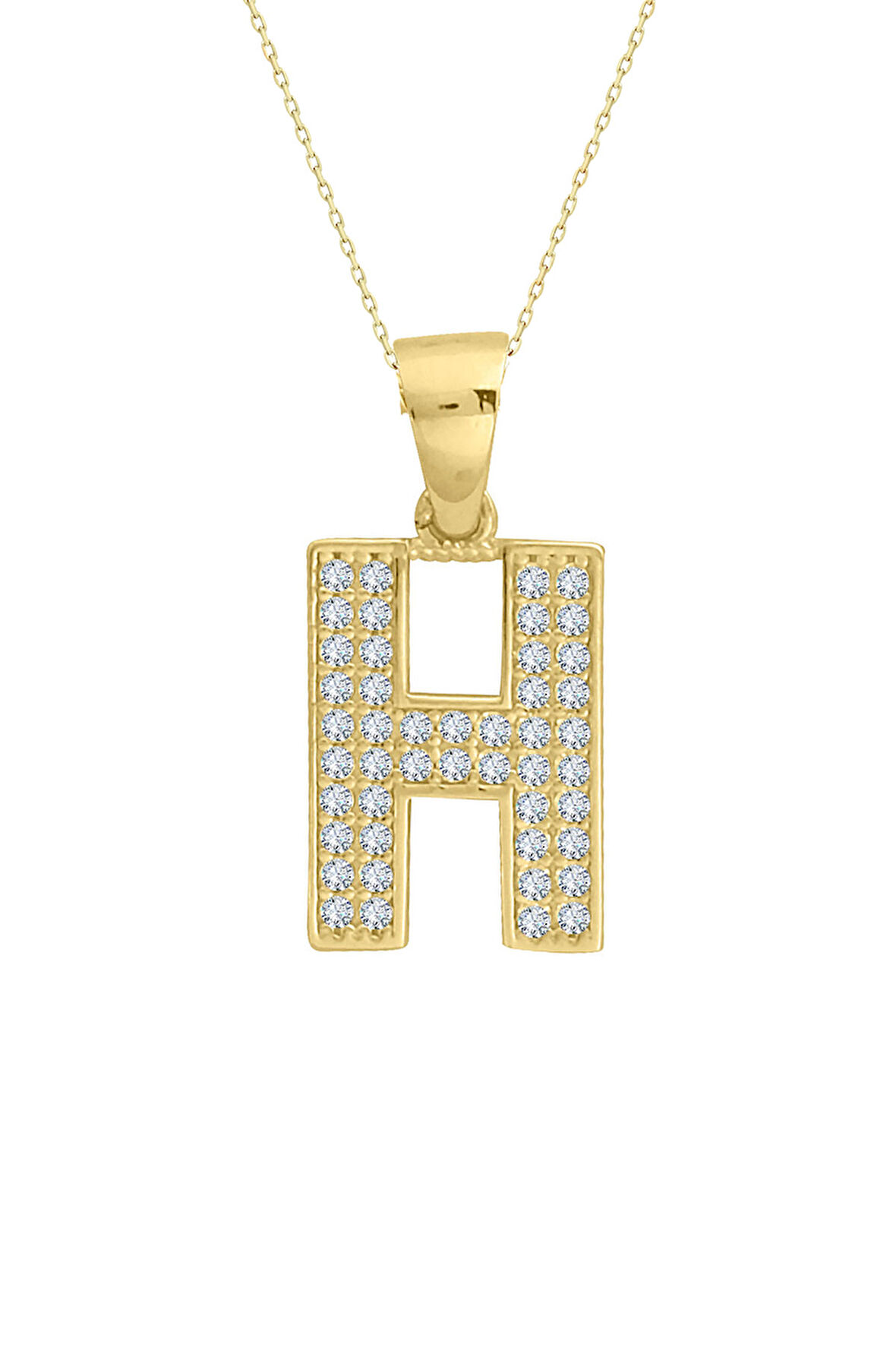 Minimal Altın Taşlı H Harfi Kolye