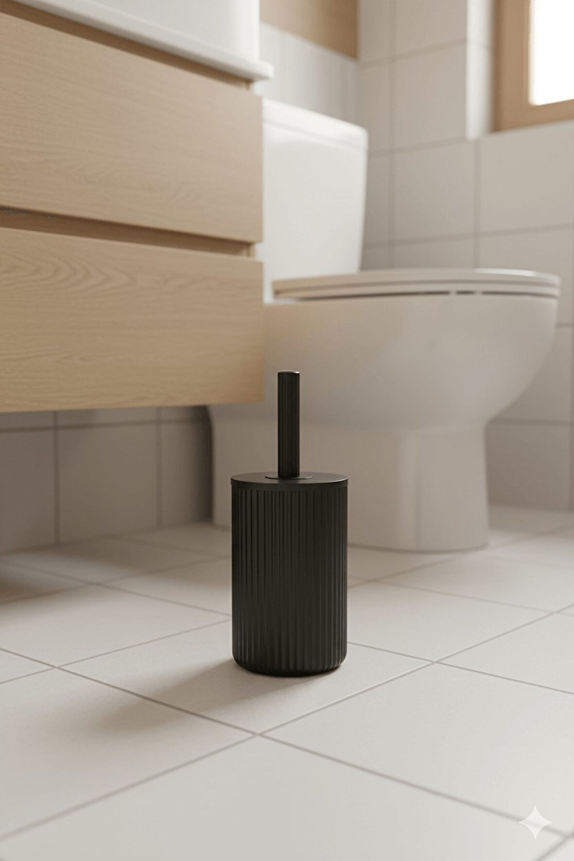 Lines Serisi Siyah Akrilik Tuvalet Fırçası – Silindir Standlı, 34cm, Kolay Temizlik - 3371