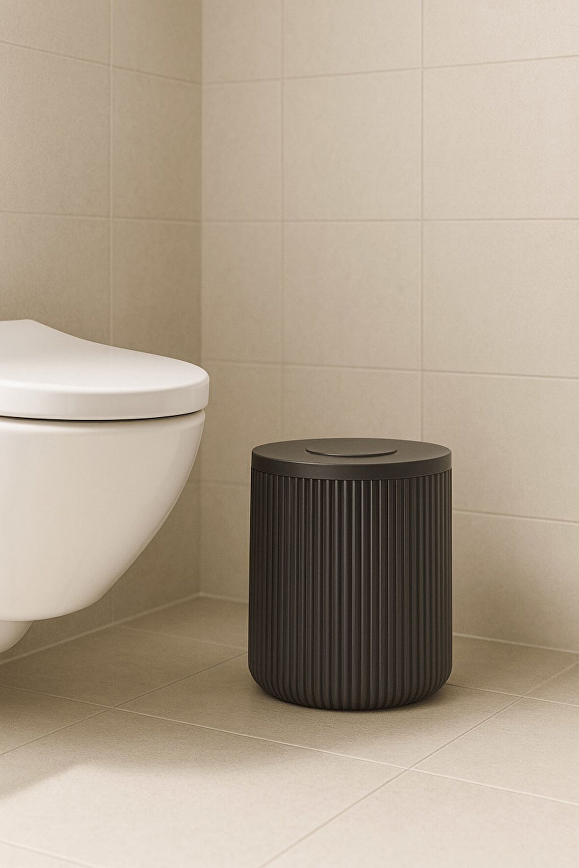 Lines Serisi Antrasit/Gri Akrilik Çöp Kovası – Silindir, 5 Litre, 25cm, Kolay Temizlenir - 3372