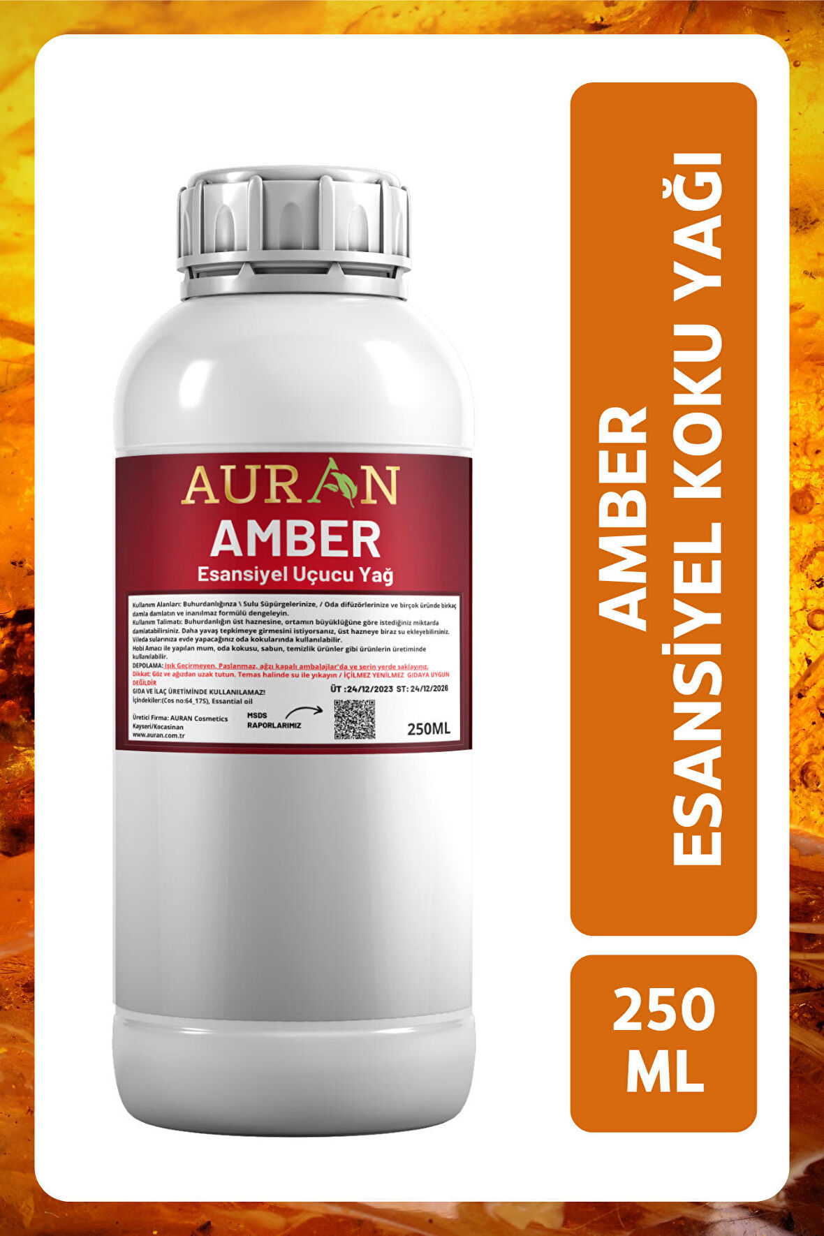 Amber Esansiyel Uçucu Yağ Esans Koku Yağı Hobi Esans Mum Sabun Oda Kokusu 250ml