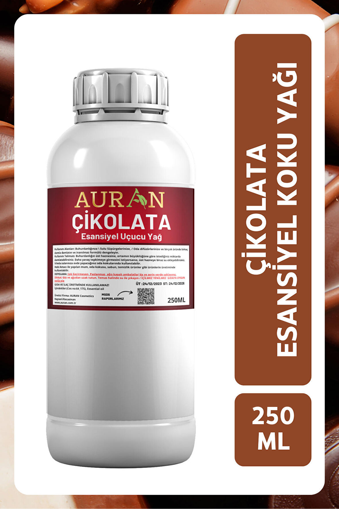 Çikolata Esansiyel Uçucu Yağ Esans Koku Yağı Hobi Esans Mum Sabun Oda Kokusu 250ml