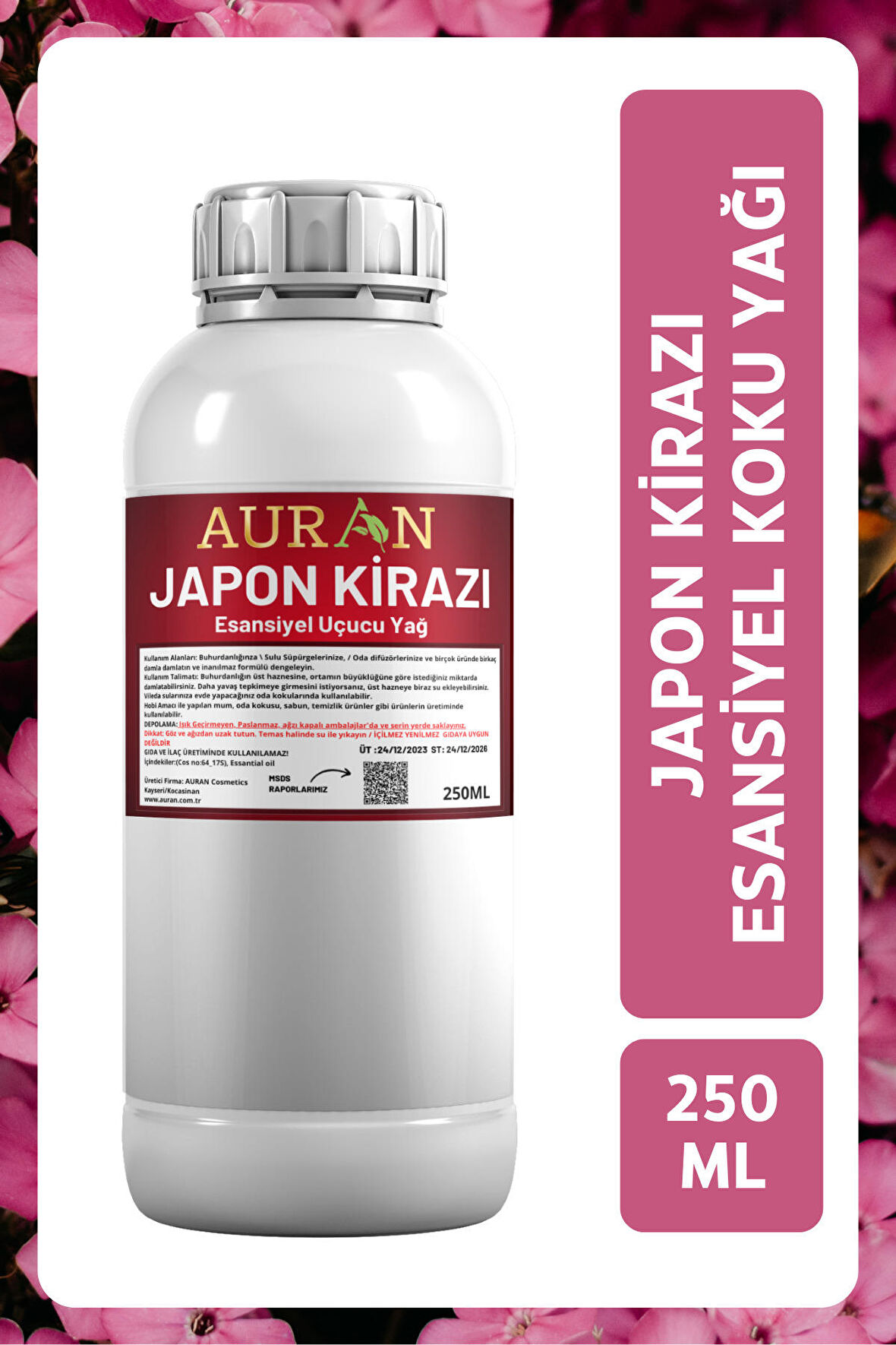 Japon Kirazı Esansiyel Uçucu Yağ Esans Koku Yağı Hobi Esans Mum Sabun Oda Kokusu 250ml