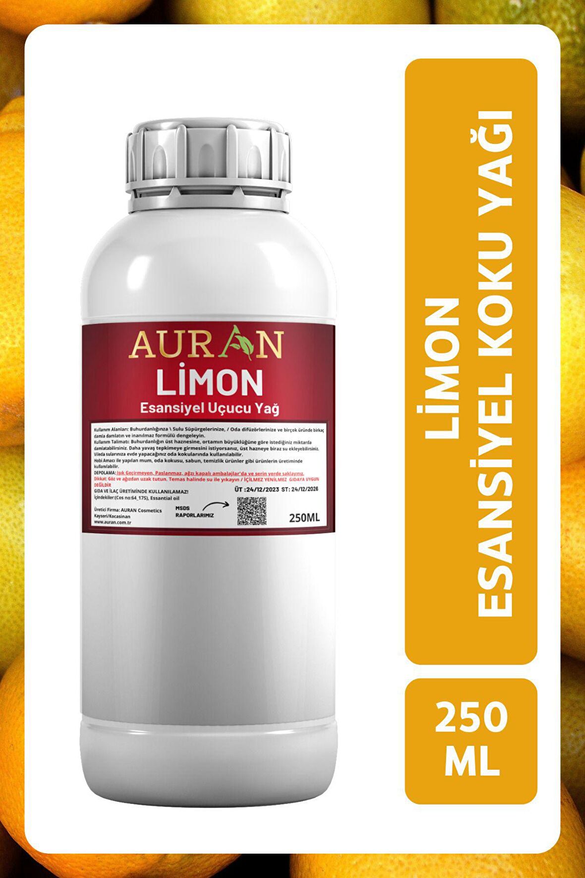 Limon Esansiyel Uçucu Yağ Esans Koku Yağı Hobi Esans Mum Sabun Oda Kokusu 250ml
