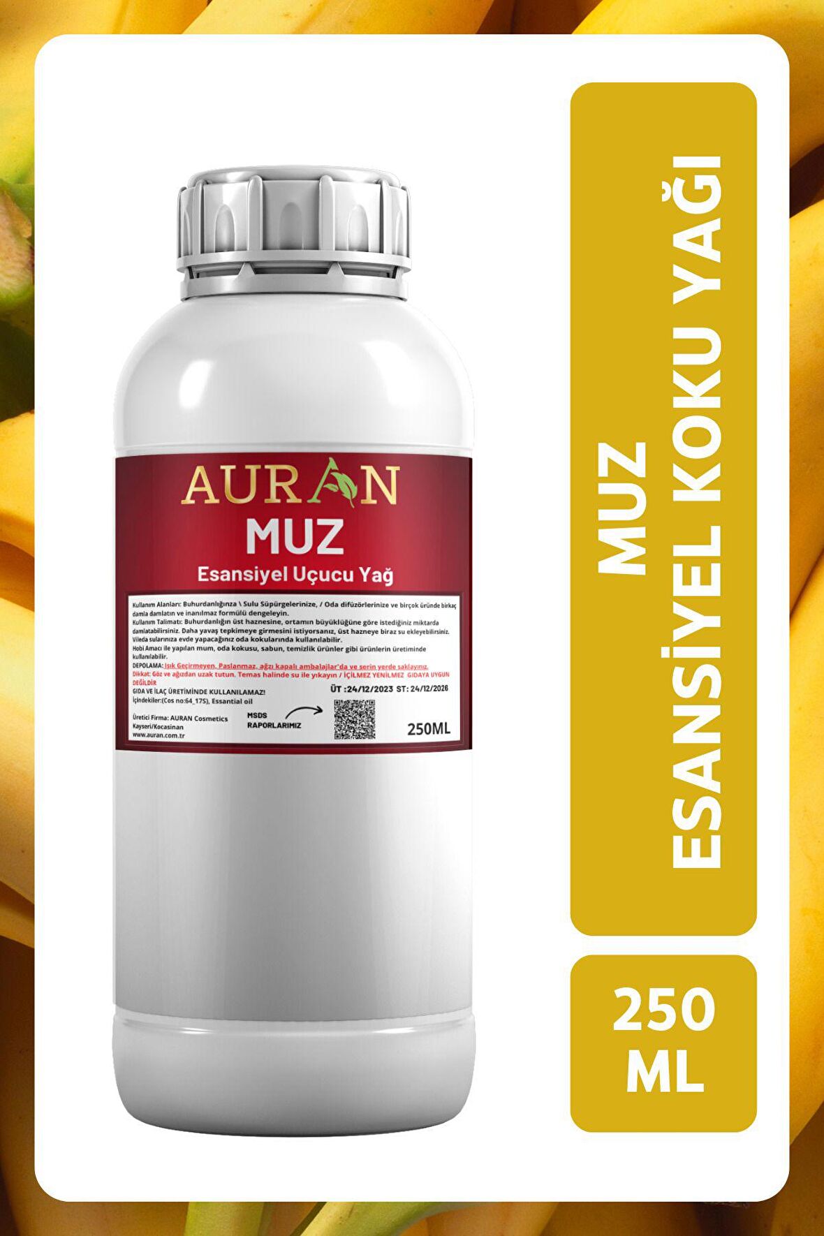 Muz Esansiyel Uçucu Yağ Esans Koku Yağı Hobi Esans Mum Sabun Oda Kokusu 250ml