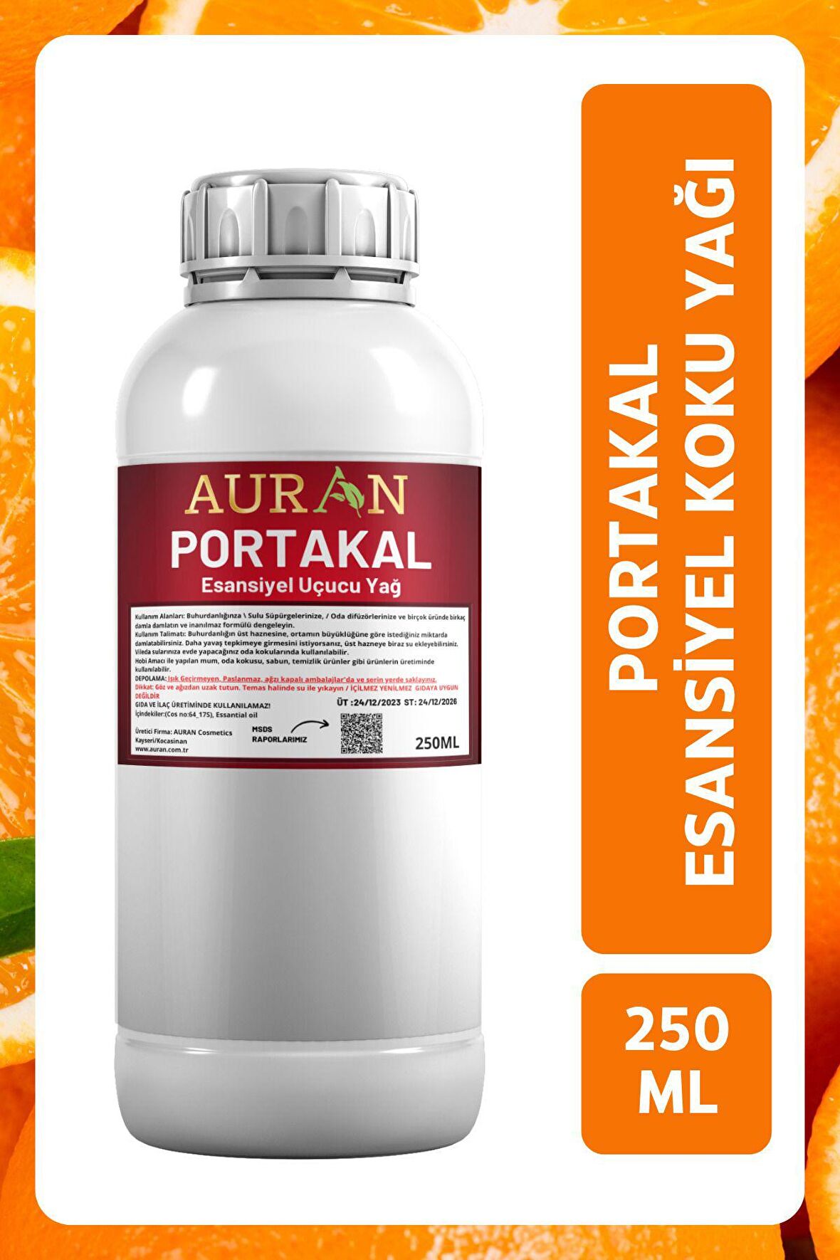 Portakal Esansiyel Uçucu Yağ Esans Koku Yağı Hobi Esans Mum Sabun Oda Kokusu 250ml
