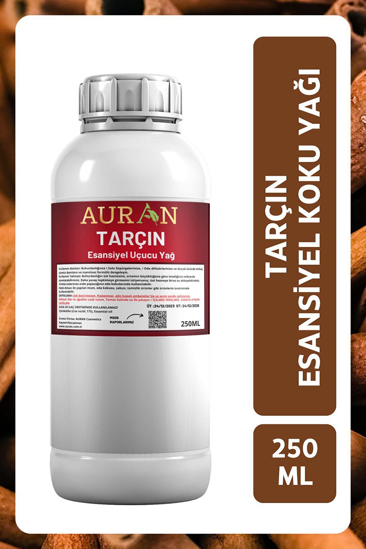 Tarçın Esansiyel Uçucu Yağ Esans Koku Yağı Hobi Esans Mum Sabun Oda Kokusu 250ml