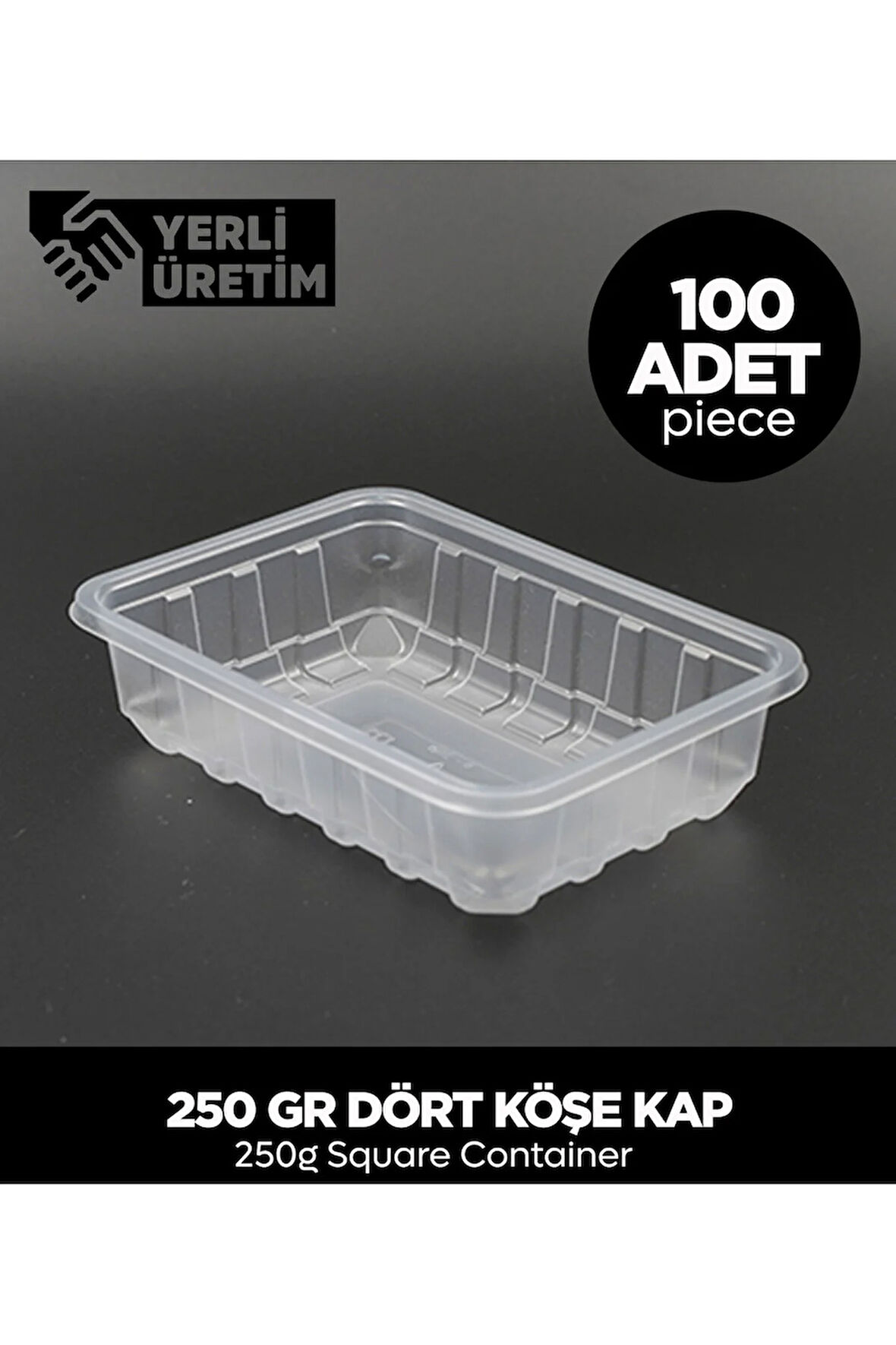 250 Gr Dört Köşe Kap 100 Adet