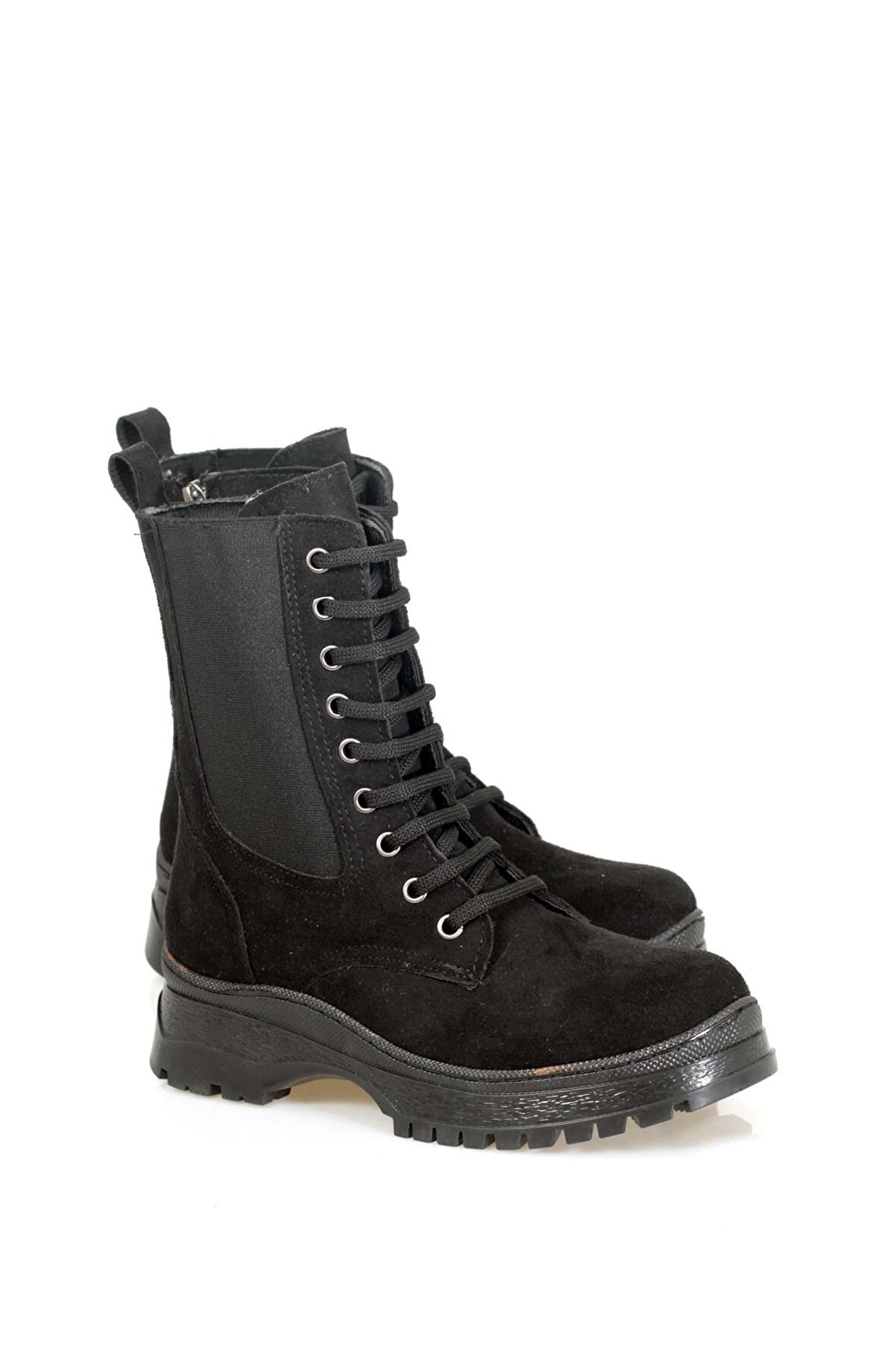 Siyah Süet Yanı Lastikli Fermuarlı Kadın Günlük Bot