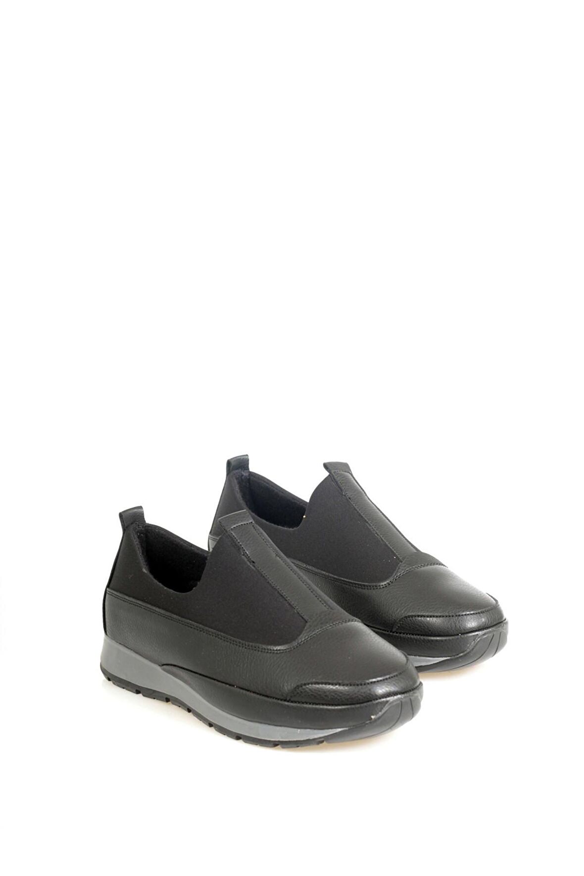 Siyah İçi Deri Ağzı Lastikli Streçli Kadın Ayakkabı