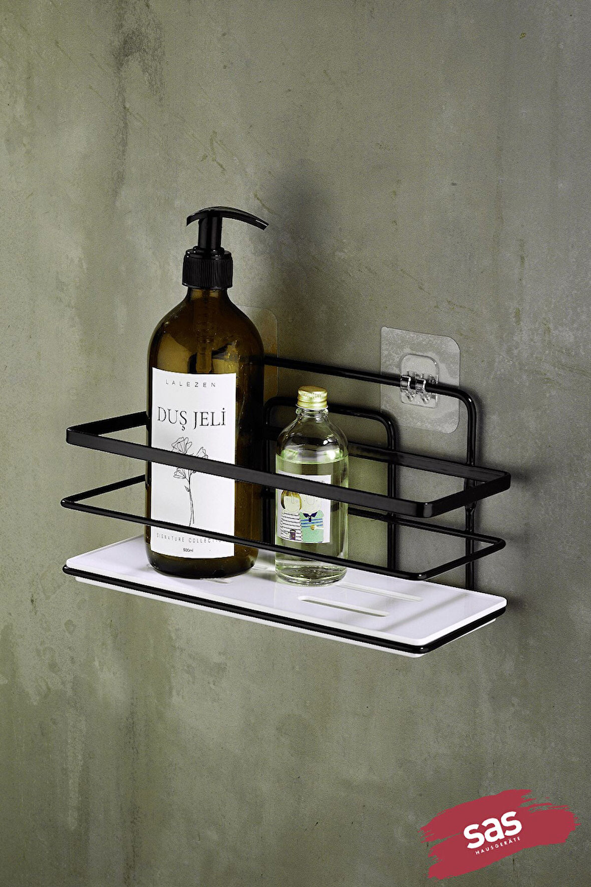 Tekli Ayarlanabilir Banyo Duş Rafı – Paslanmaz Kristal Şampuanlık (Yapıştır/Vidala) Siyah-Beyaz
