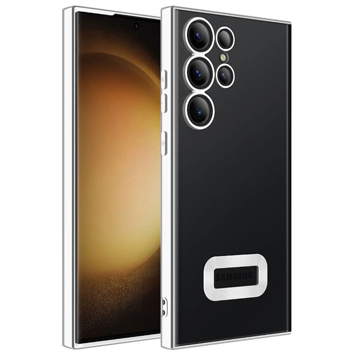 Samsung Galaxy S23 Ultra Uyumlu Kenarları Parlak ve Logo Detaylı Şık Esnek Silikon Kapak RCV/Omega