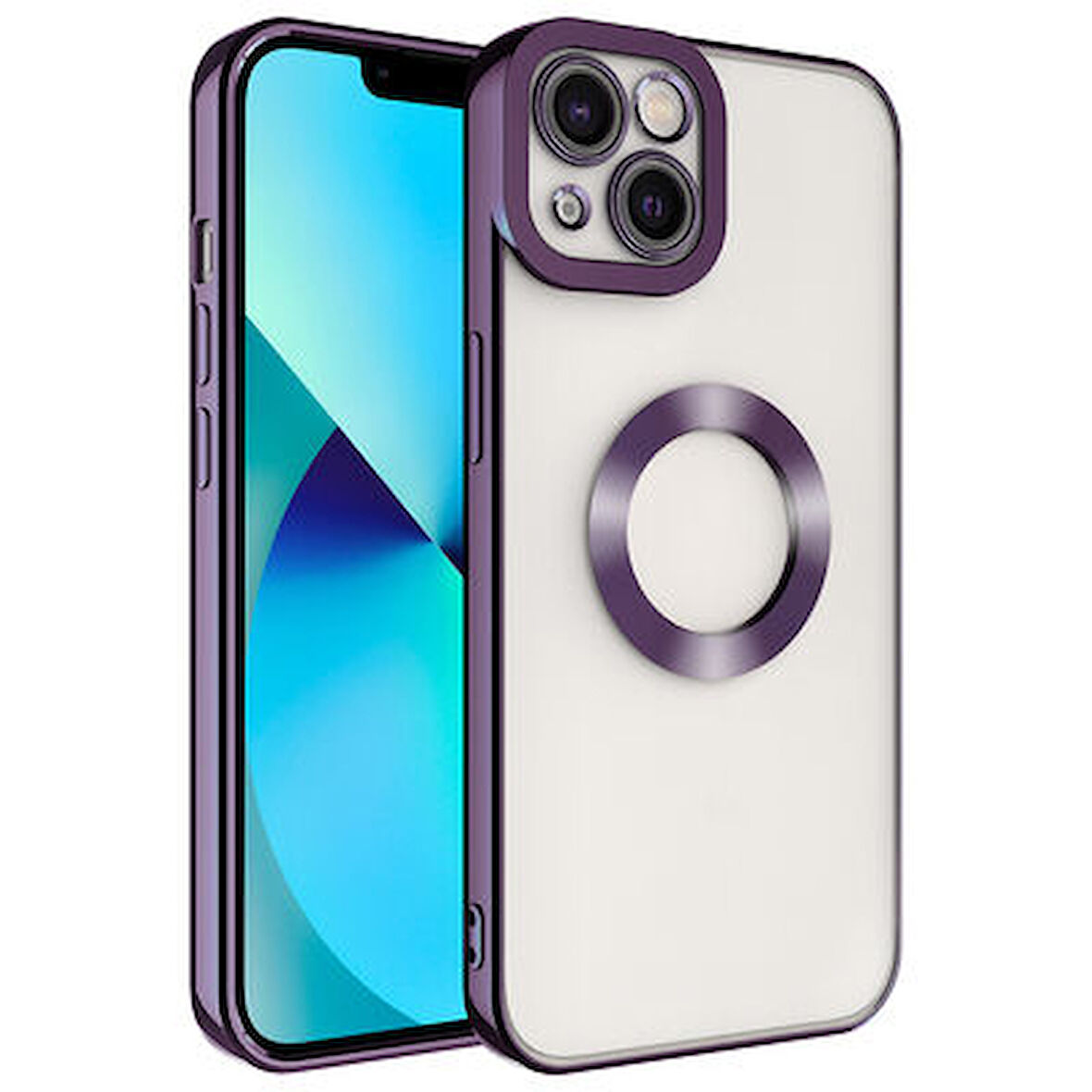 iPhone 14 Uyumlu Kenarları Parlak ve Logo Detaylı Şık Esnek Silikon Kapak RCV/Omega