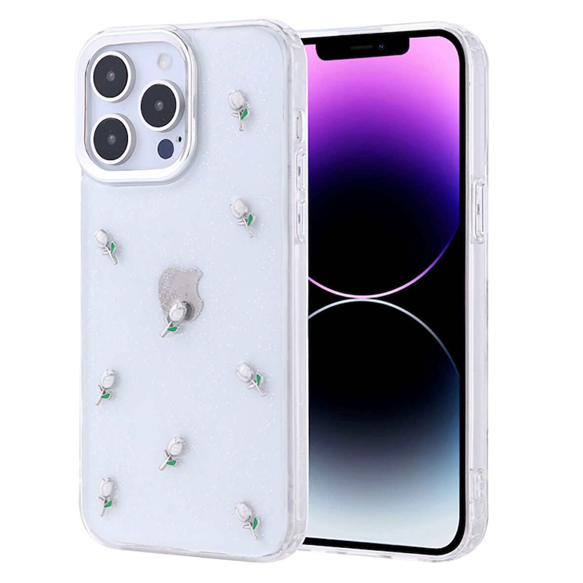 iPhone 14 Pro Max Kılıf Şeffaf Yapılı Sert Mini 3D Figürlü Şık Silikon Kapak RCV/Kutup