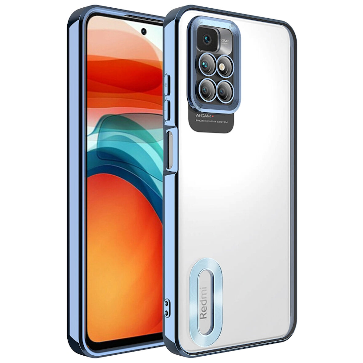 Redmi 10 Uyumlu Kenarları Parlak ve Logo Detaylı Şık Esnek Silikon Kapak RCV/Omega