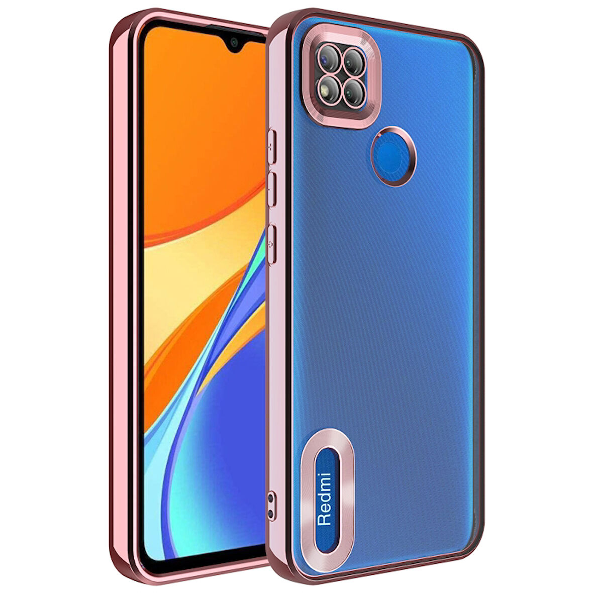 Redmi 9C Uyumlu Kenarları Parlak ve Logo Detaylı Şık Esnek Silikon Kapak RCV/Omega