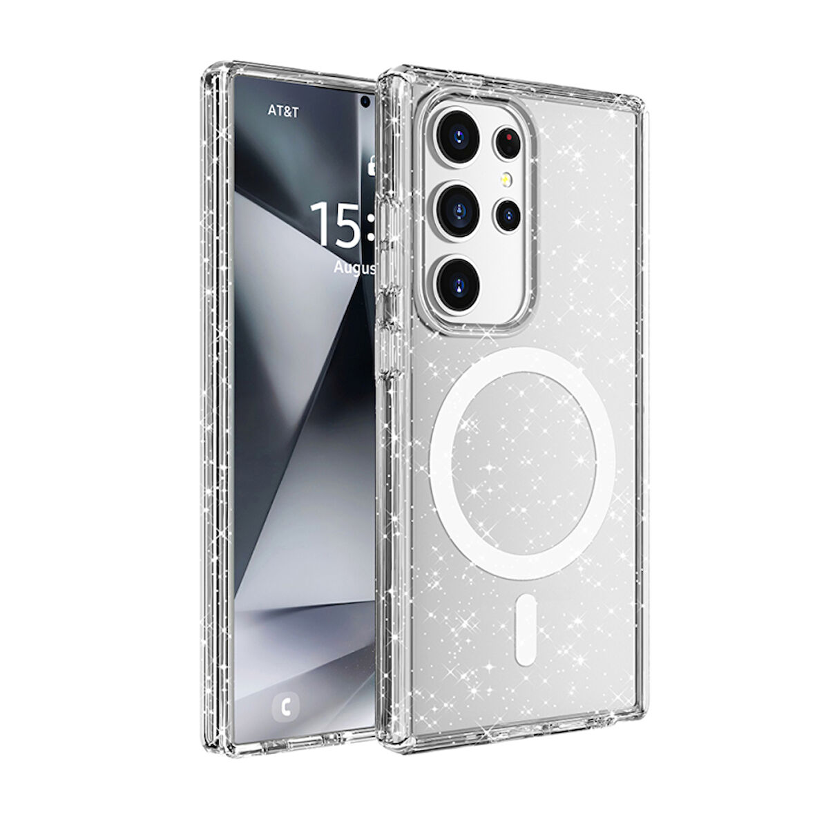 Samsung Galaxy S25 Ultra Kılıf Şeffaf Simli ve Magsafe Özellikli Şık Dazzle Premium Sert Silikon Kapak