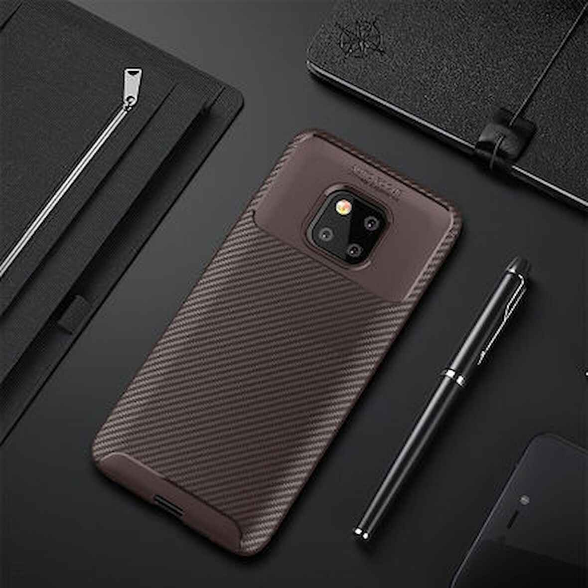 Huawei Mate 20 Pro Kılıf Karekarbon Desenli Şık ve Dayanıklı Torvex Premium Silikon Kapak