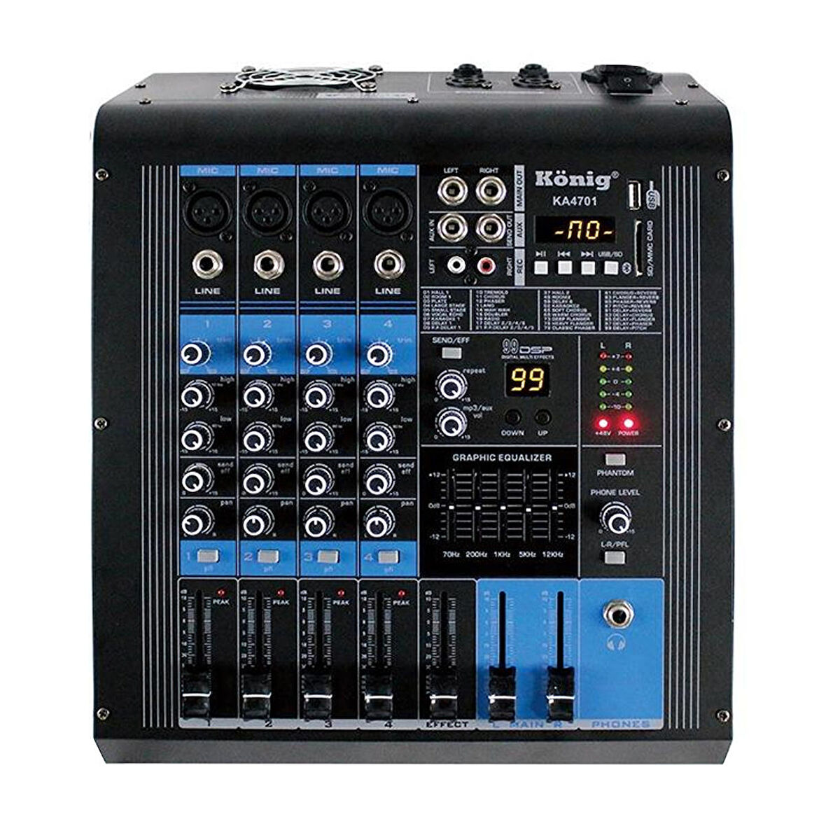 KÖNİG KA-4701 2X350 4 KANAL USB-SD-BLUETOOTH 5 BANT EQ-99 DSP EFK POWER MIXER