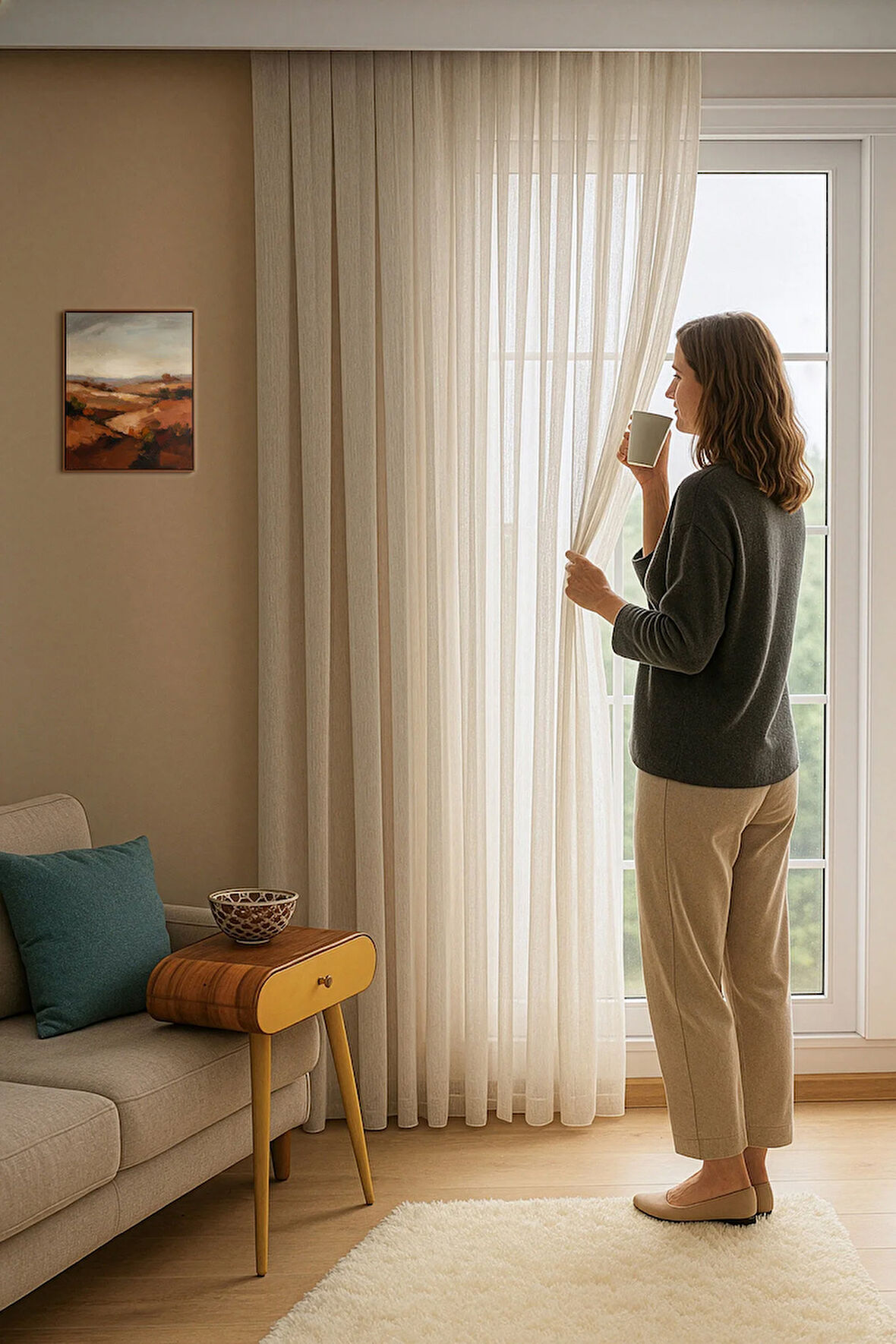 Keten İçeren Tül Perde Doğal Natural Ütü istemez  Salon Oturma Odası Yatak Odası Antre