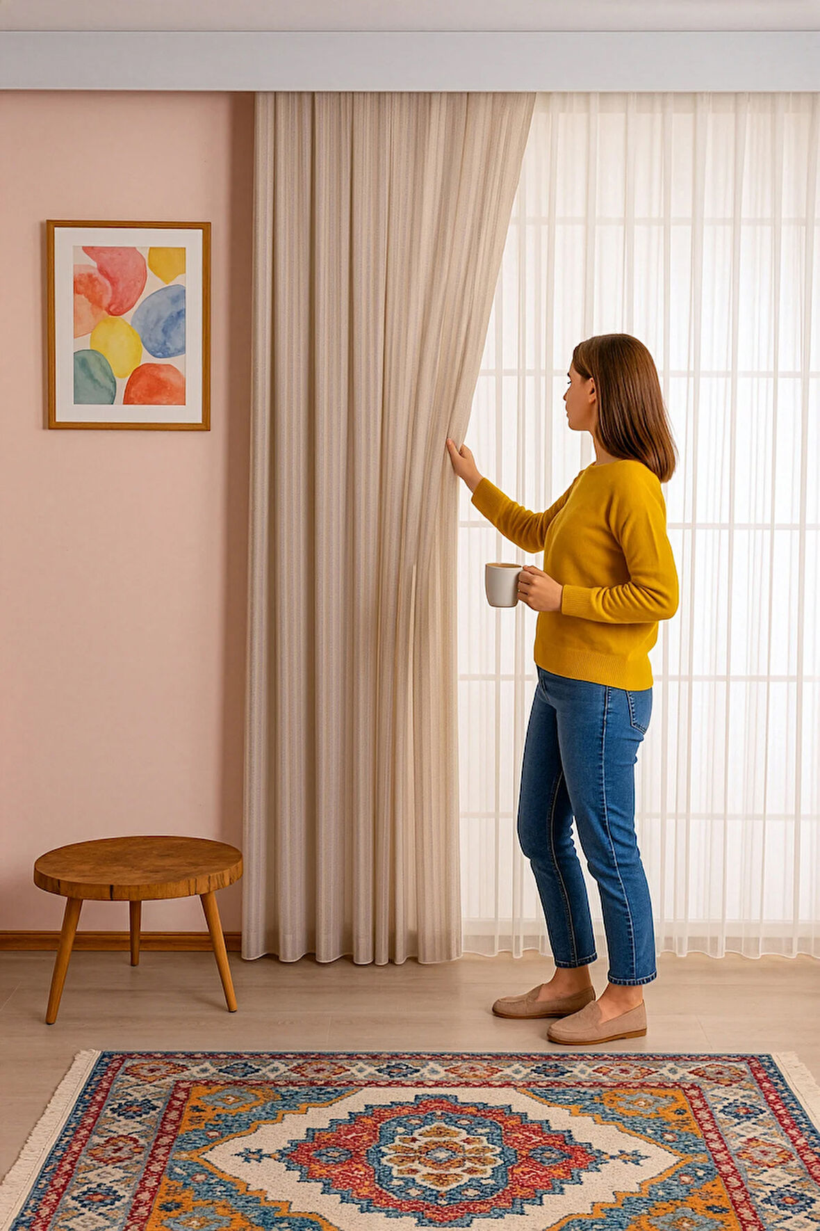 Natural Şık Dökümlü Gramajlı Tül Perde Kırışmaz  Salon Oturma Odası Yatak Odası Mutfak Antre