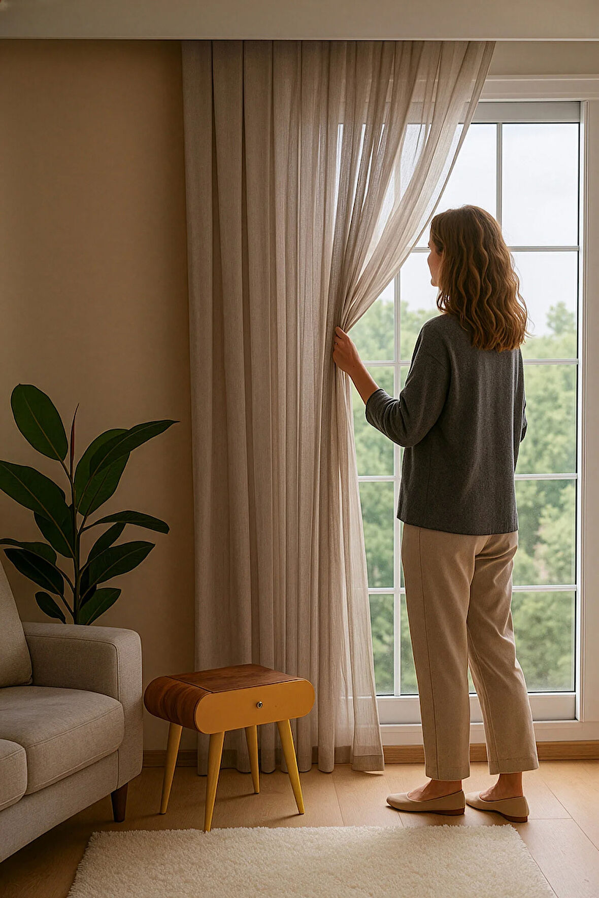 Keten İçeren Tül Perde Doğal Natural Ütü istemez  Salon Oturma Odası Yatak Odası Antre