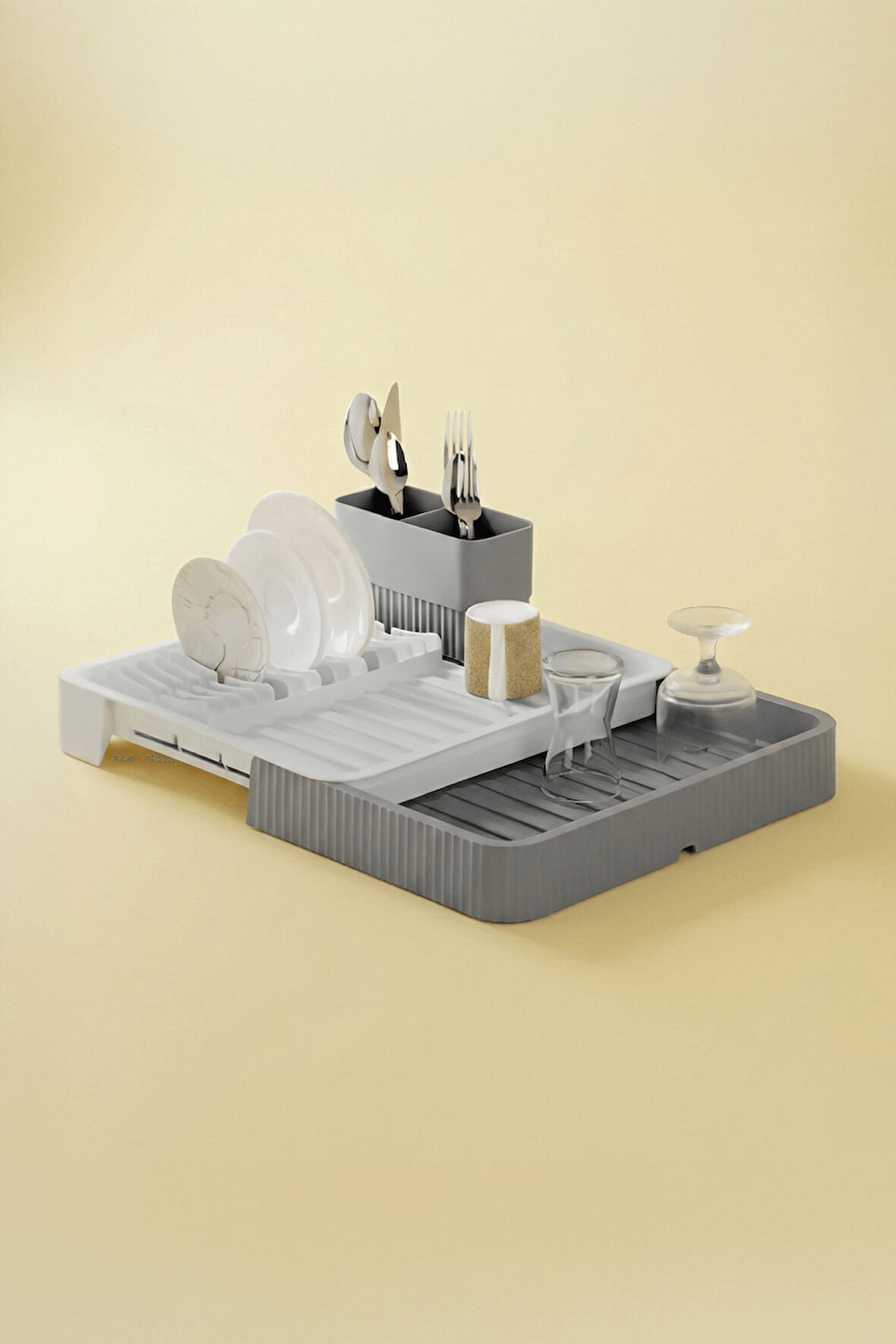 Gri - Uzayabilir Sürgülü Bulaşık Sepeti, Lavabo/Tezgah Üstü Açılır Kapanır Bulaşıklık Kurutma Sepeti