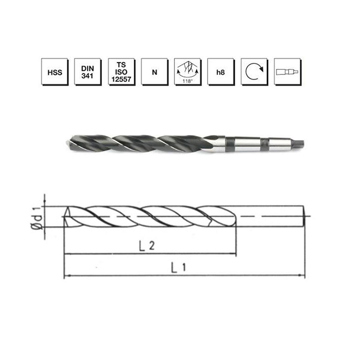 MTE Makina Takım 16.0  mm HSS DIN 341 Mors Konik Saplı Uzun Matkap Ucu - B00007301600