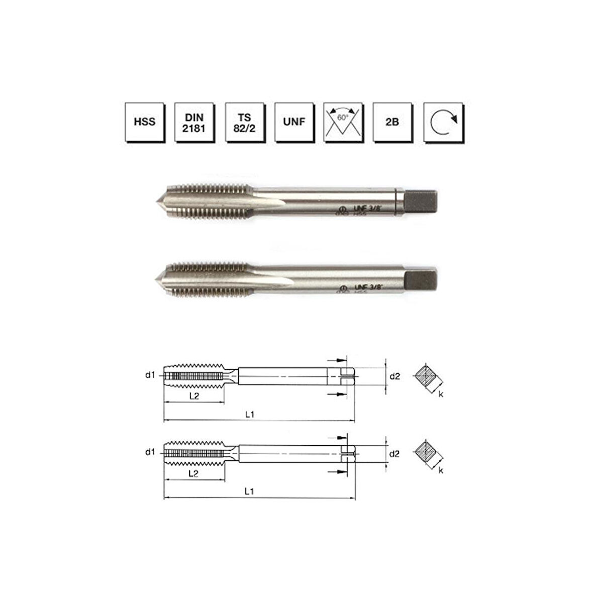 MTE Makina Takım 1/2" HSS DIN 2181 USA İnce Vidalı 2'li Takım Kılavuzu - UNF (El Kılavuzu) - B00102061270