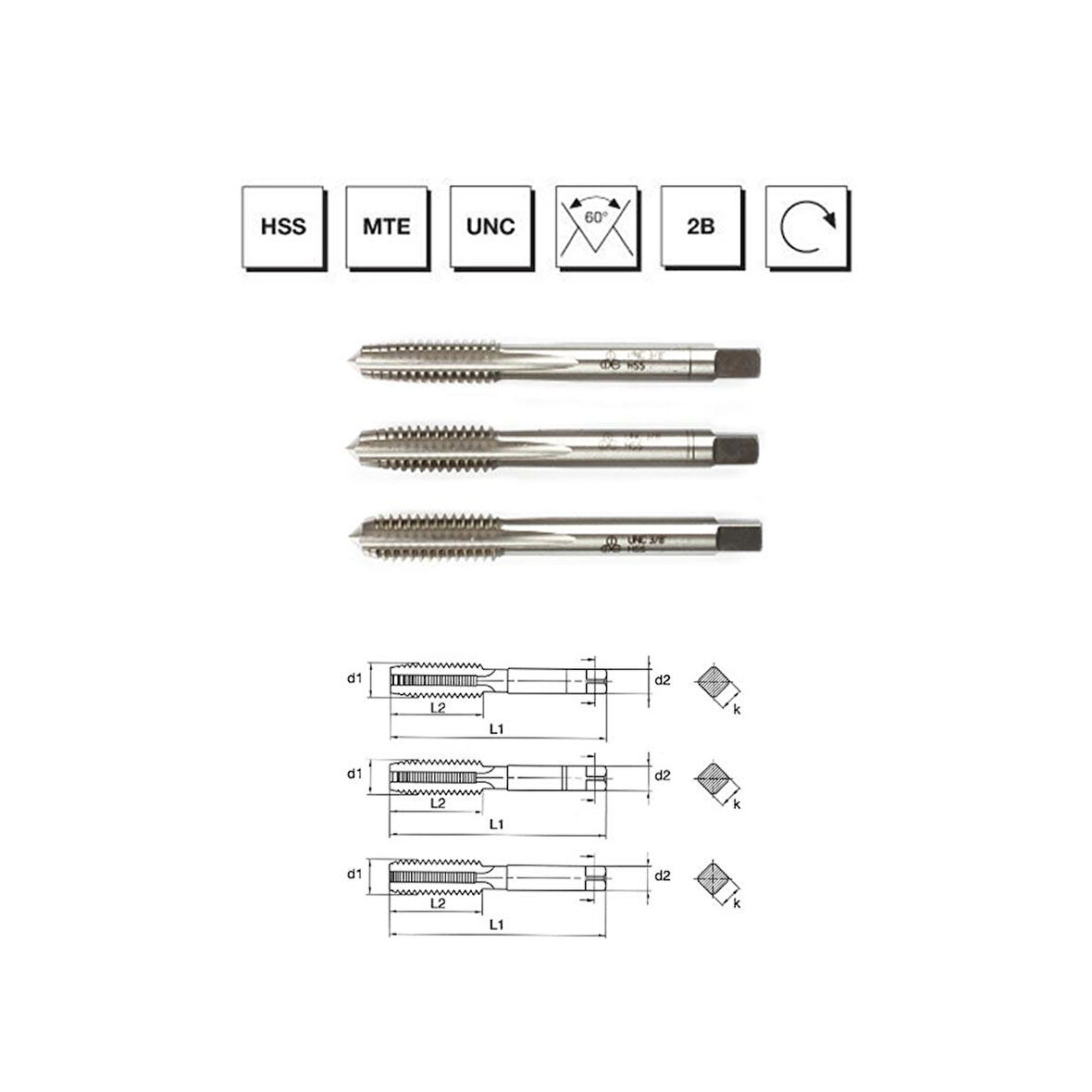 MTE Makina Takım 1/4" HSS MTE Normu USA Normal Vidalı 3'lü Takım Kılavuzu - UNC - B00100140635