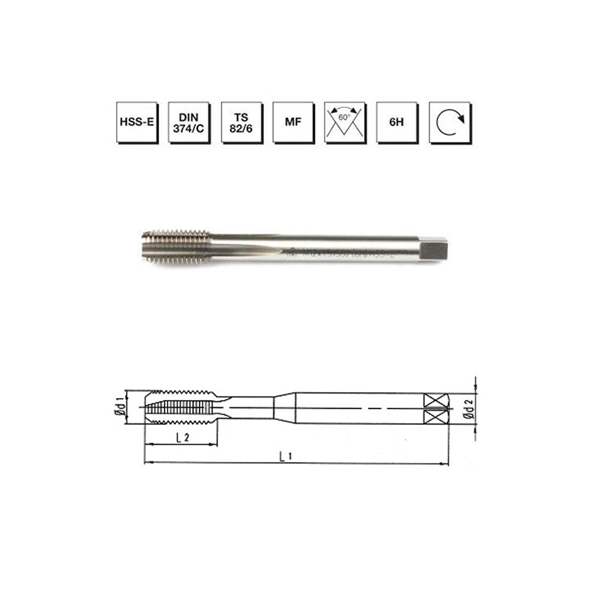 MTE Makina Takım M10x1 HSS - E DIN 374/C Metrik İnce Vidalı Düz Kanallı Makina Kılavuzu - B00105751005