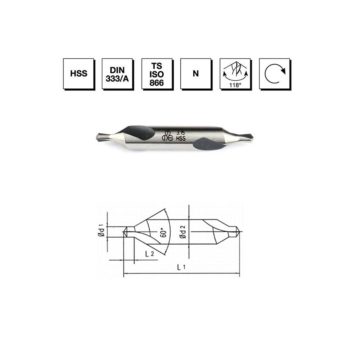 MTE Makina Takım 2 mm HSS DIN 333 / A Punta Matkap Ucu - FORM A - B00010010200