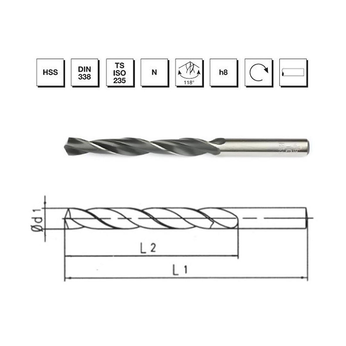 MTE Makina Takım 6.1 mm HSS DIN 338 Silindirik Saplı Matkap Ucu Haddeli - B00000010610