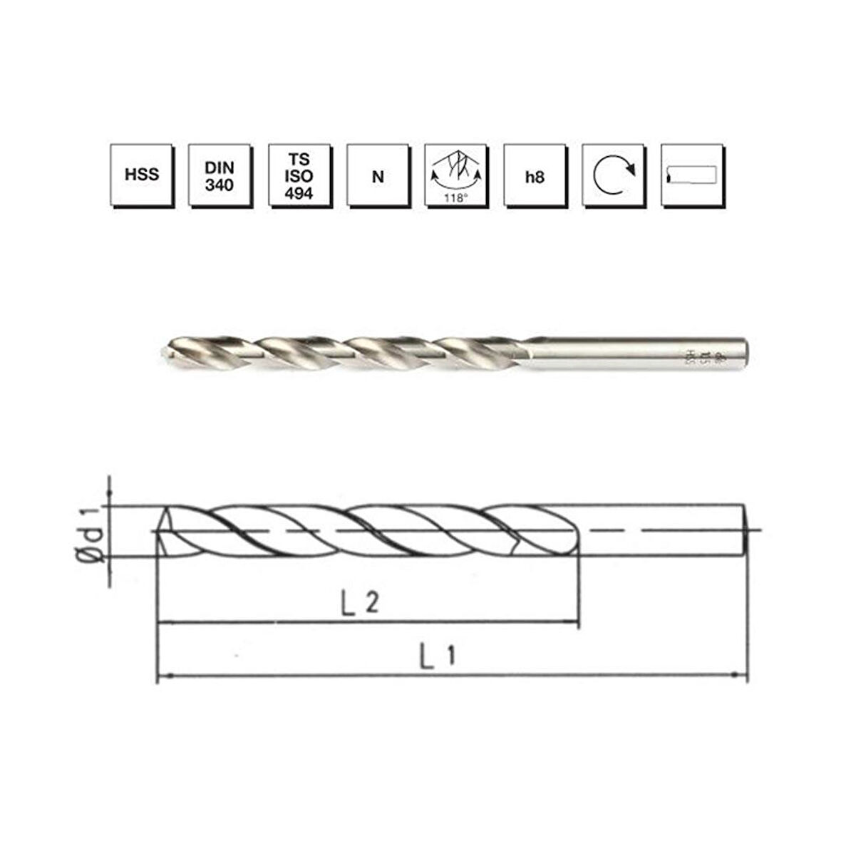 MTE Makina Takım 2 mm HSS DIN 340 Silindirik Saplı Uzun Matkap Ucu - B00007200200