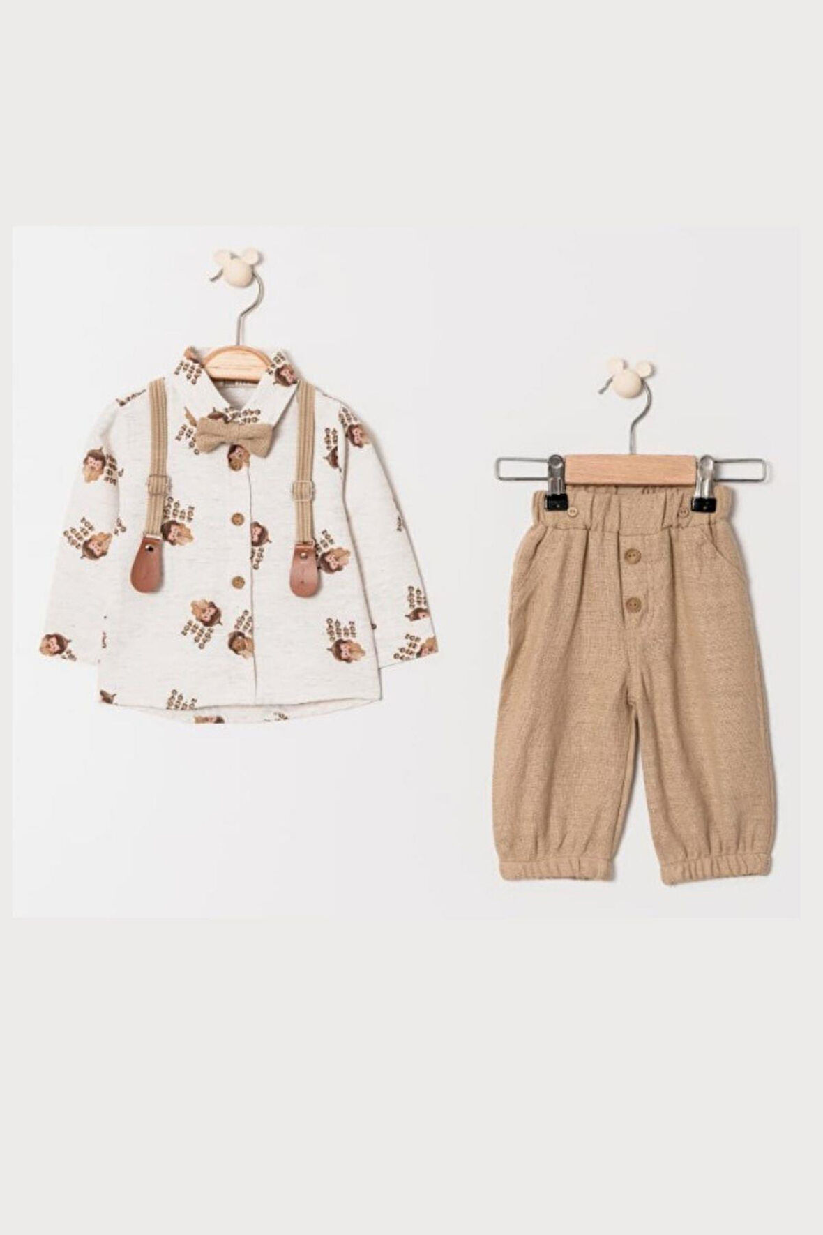 Erkek Bebek Kirpi Baskılı Slopetli Papyonlu Takım