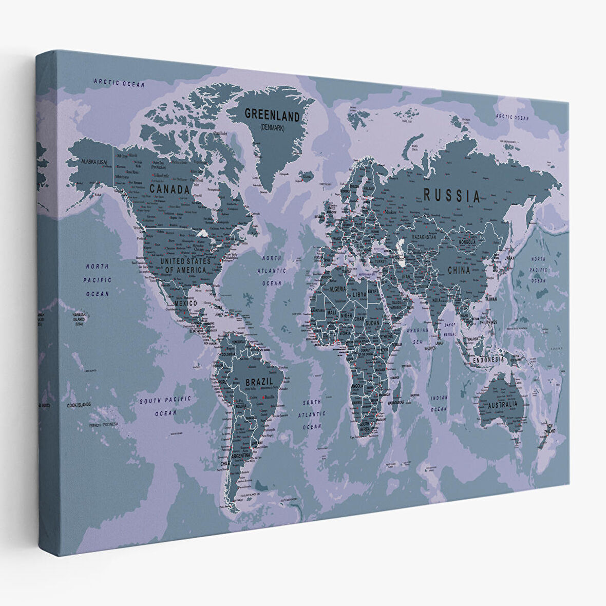 Harita Sepeti Dünya Haritası Son Derece Ayrıntılı Eğitici Okyanuslu Dekoratif Kanvas Tablo 2513