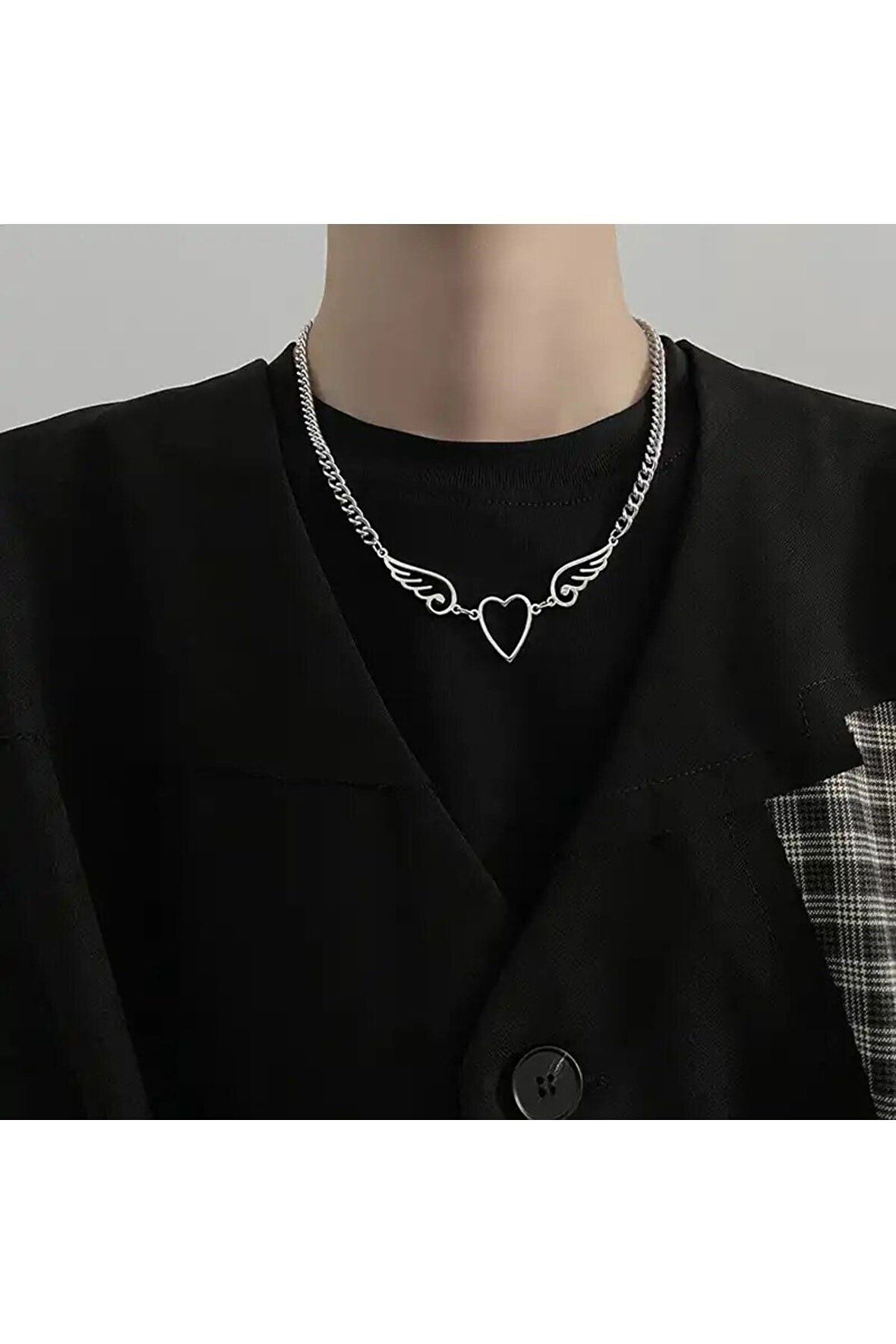 Harajuku Fashion Melek Kanatlı Kalp Kolye Choker Hediyelik Şık Aksesuar