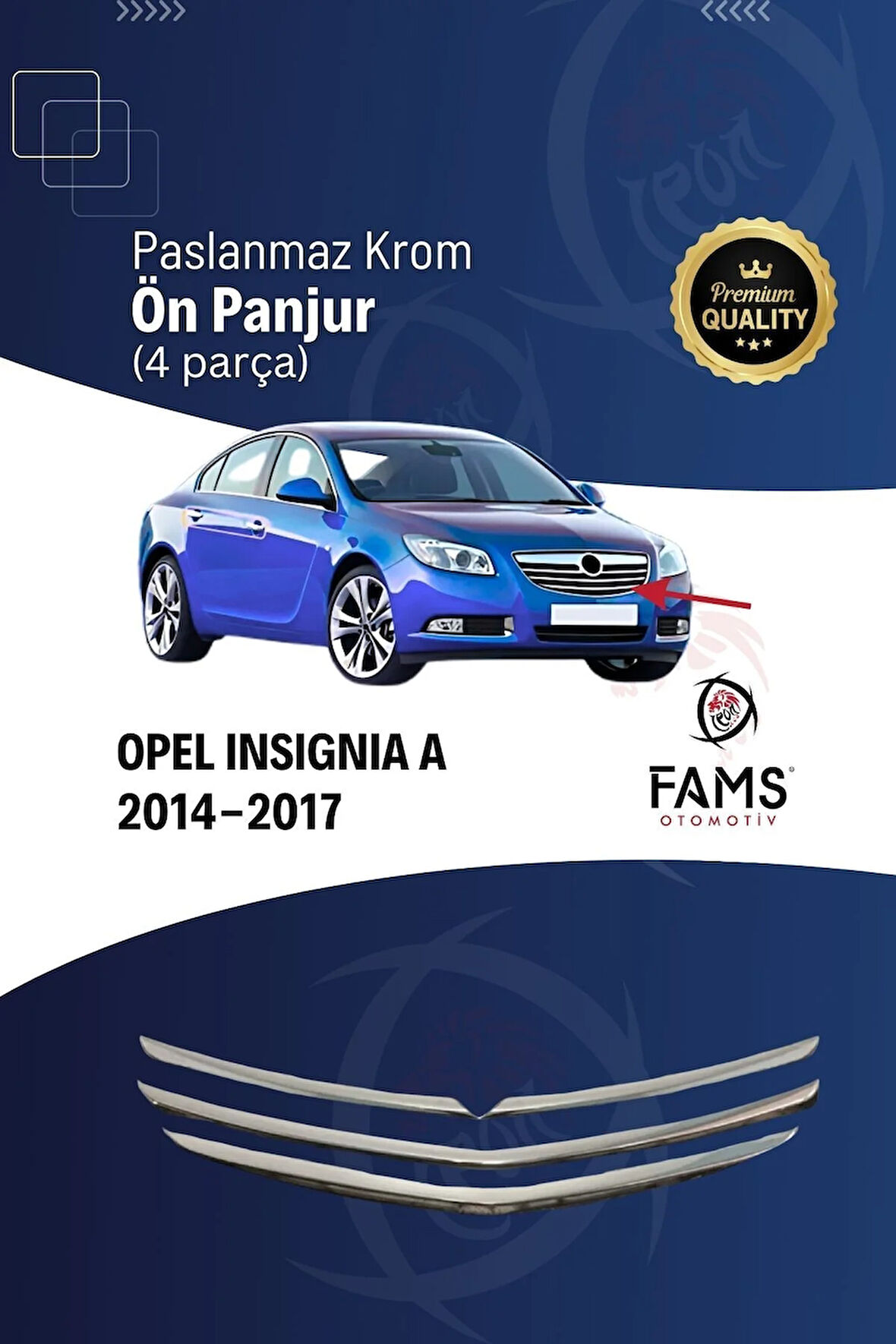 Opel İnsignia Krom Ön Panjur 4 Parça 2014-2017 Paslanmaz Çelik