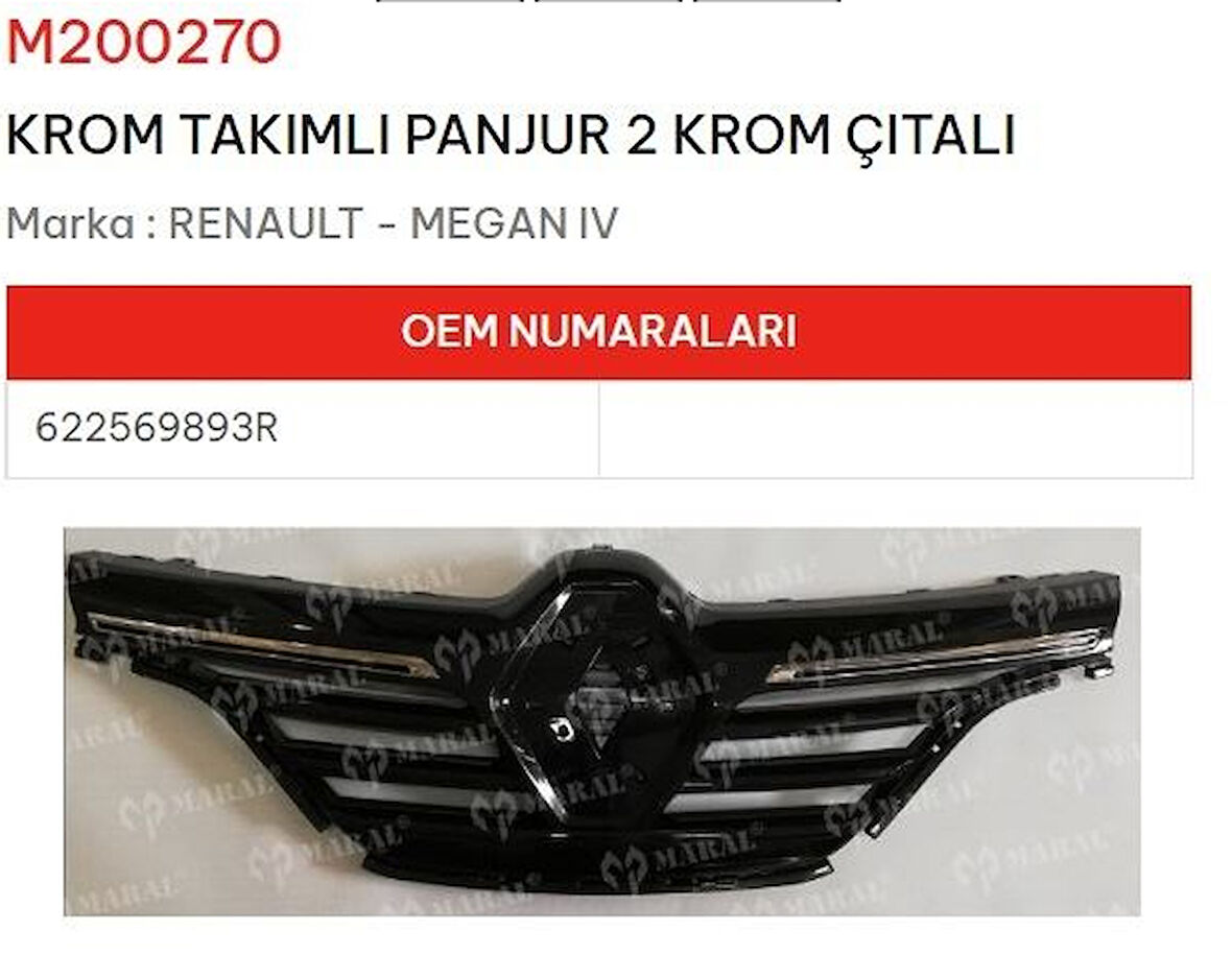 Megane 4 - IV Ön Panjur Kromlu 2016-2020 Arası 622569893R GLD-M200270