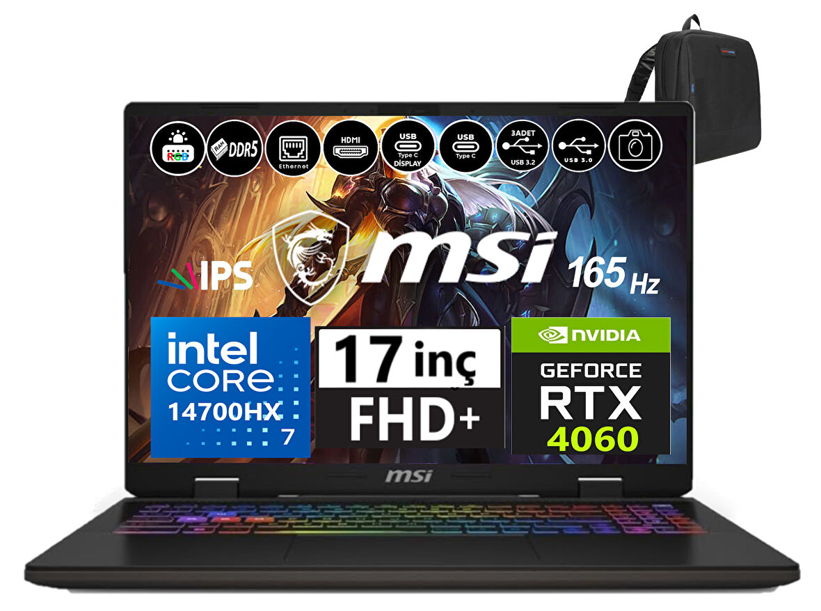 MSI Nb Sword 17 Hx Intel Core I7-14700HX 24GB Ddr5 2tb SSD 8GB/RTX4060 115W WINDOWS11HOME 17" 165Hz Fhd+ Taşınabilir Bilgisayar SWB14VFKG-052XTR23+WEBLEGELSINÇANTA