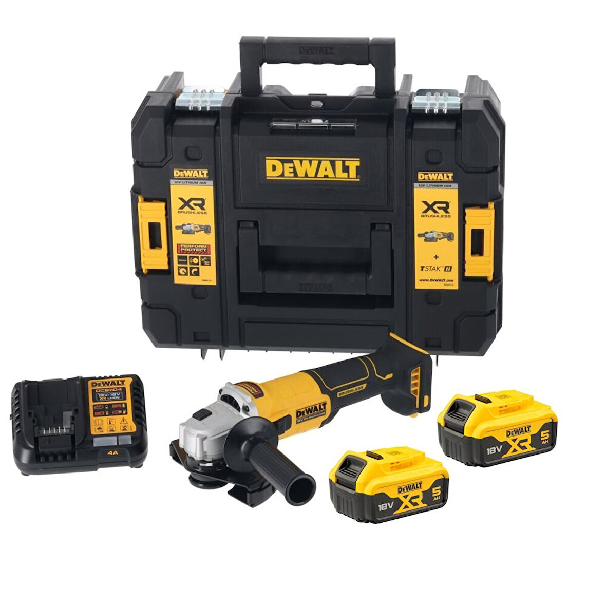 Dewalt DCG407P2T 18V 5.0 Ah Çift Akülü 125mm Kömürsüz Avuç Taşlama	