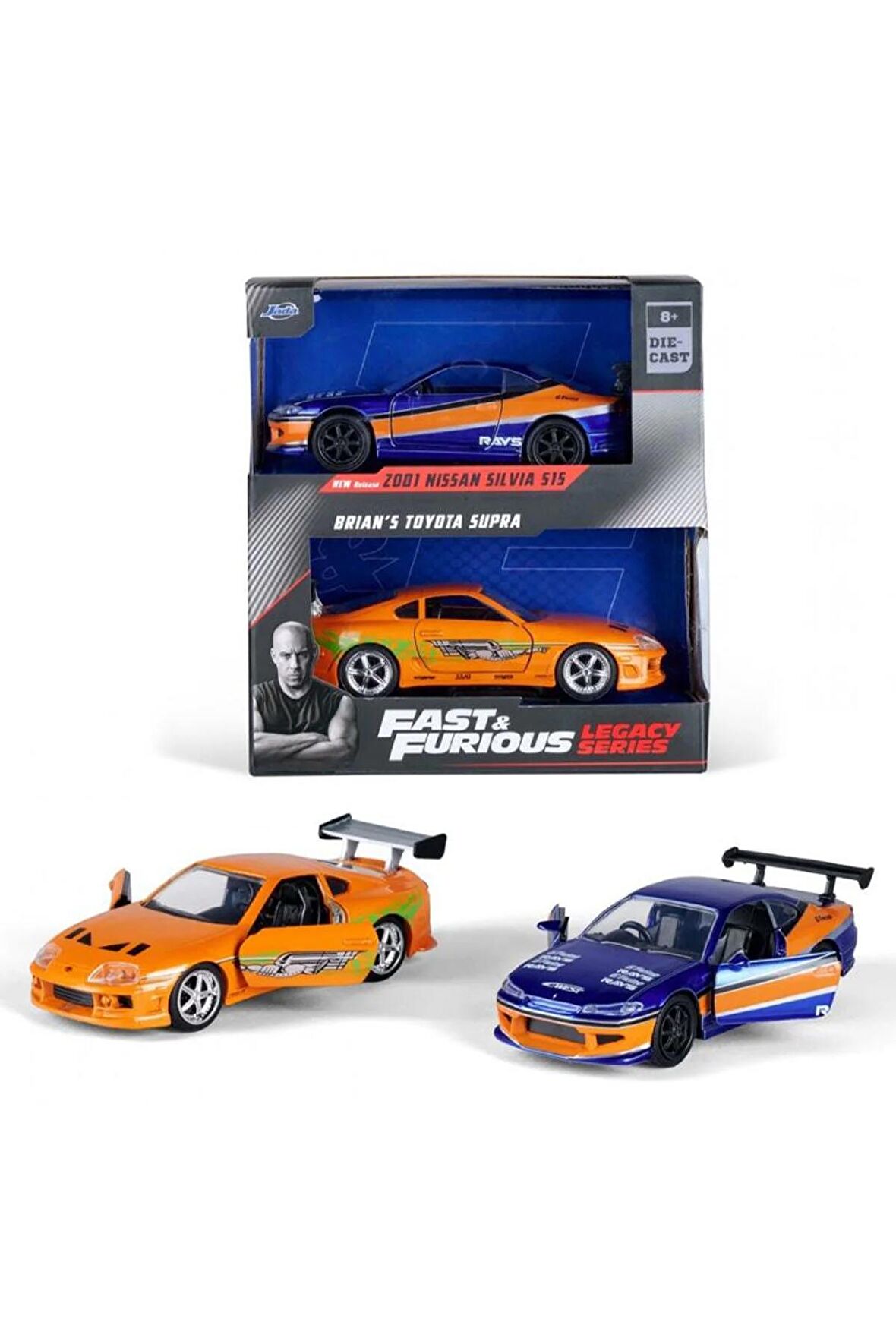 Jada 1/32 Ölçek 2'li Fast and Furious Set - 2001 Nissan Silvia S15 & Brian's Toyota Supra (Hızlı ve Öfkeli)