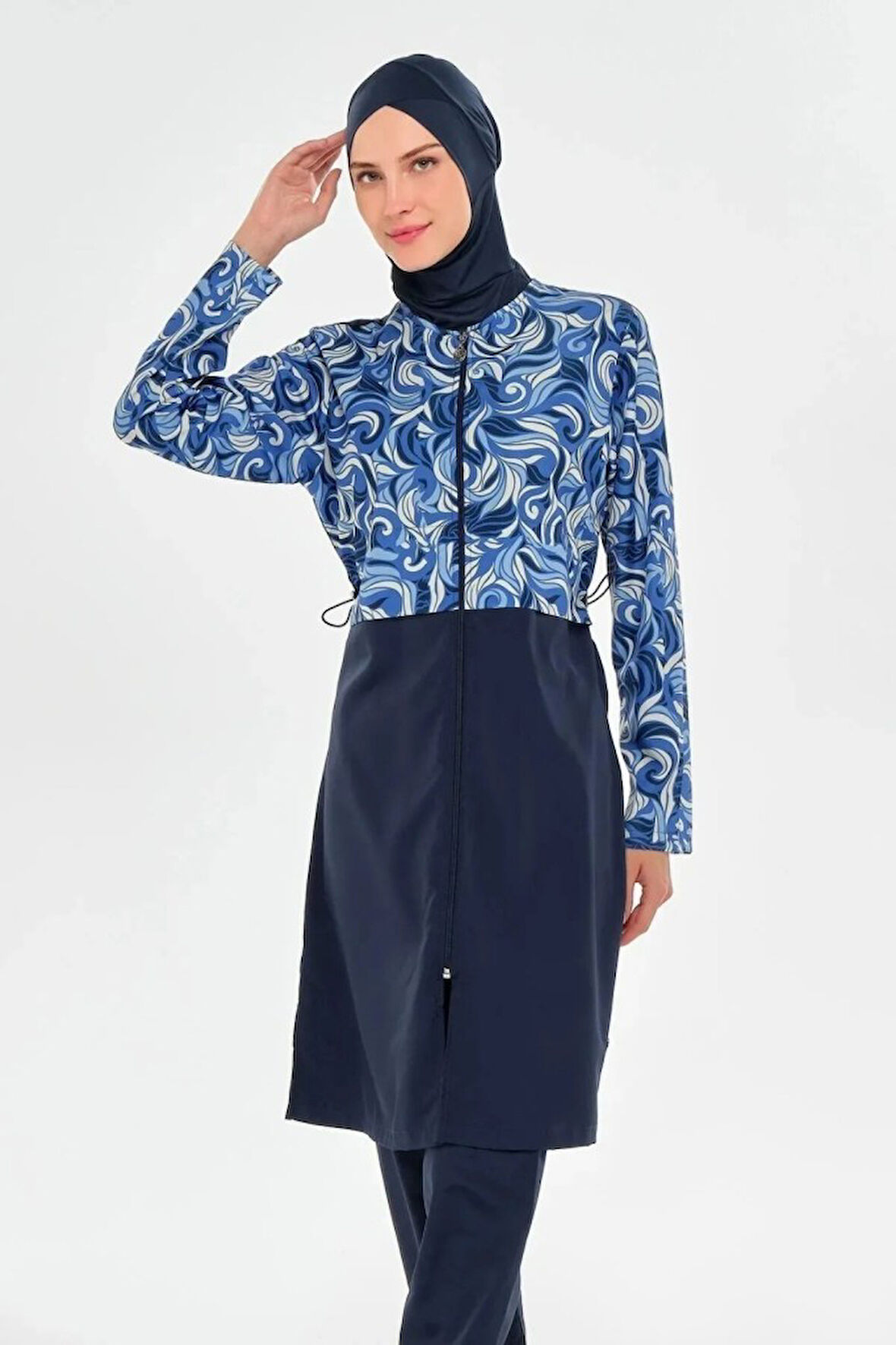 Rozamay 253502 Viola Lacivert  Tam Boy Lycralı Dijital Desen Tesettür Mayo