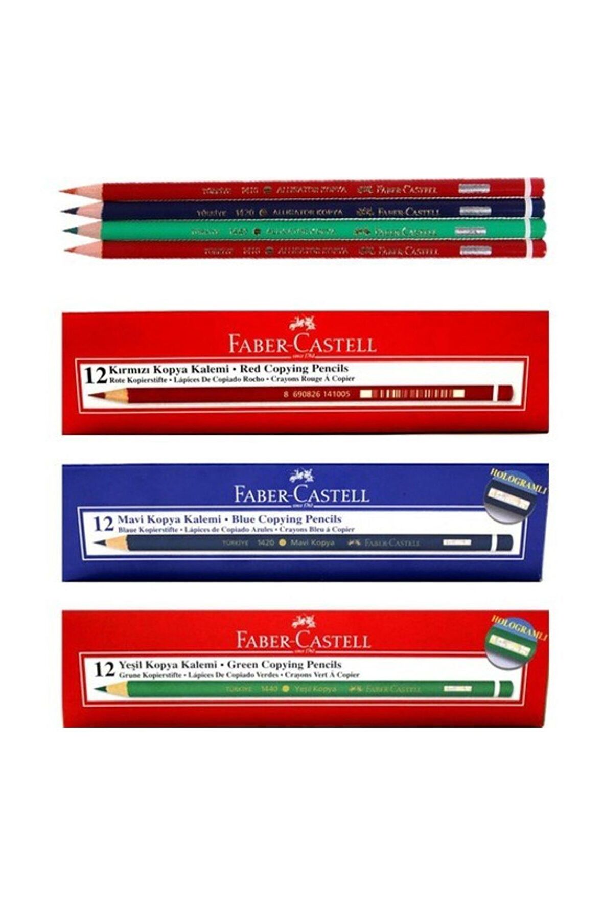 Faber-Castell Kırmızı 12'li - Yeşil 12'li - Mavi 12'li Kopya Kalemi