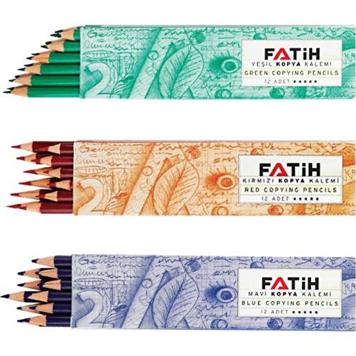 Fatih Kırmızı 12'li - Yeşil 12'li - Mavi 12'li Kopya Kalemi