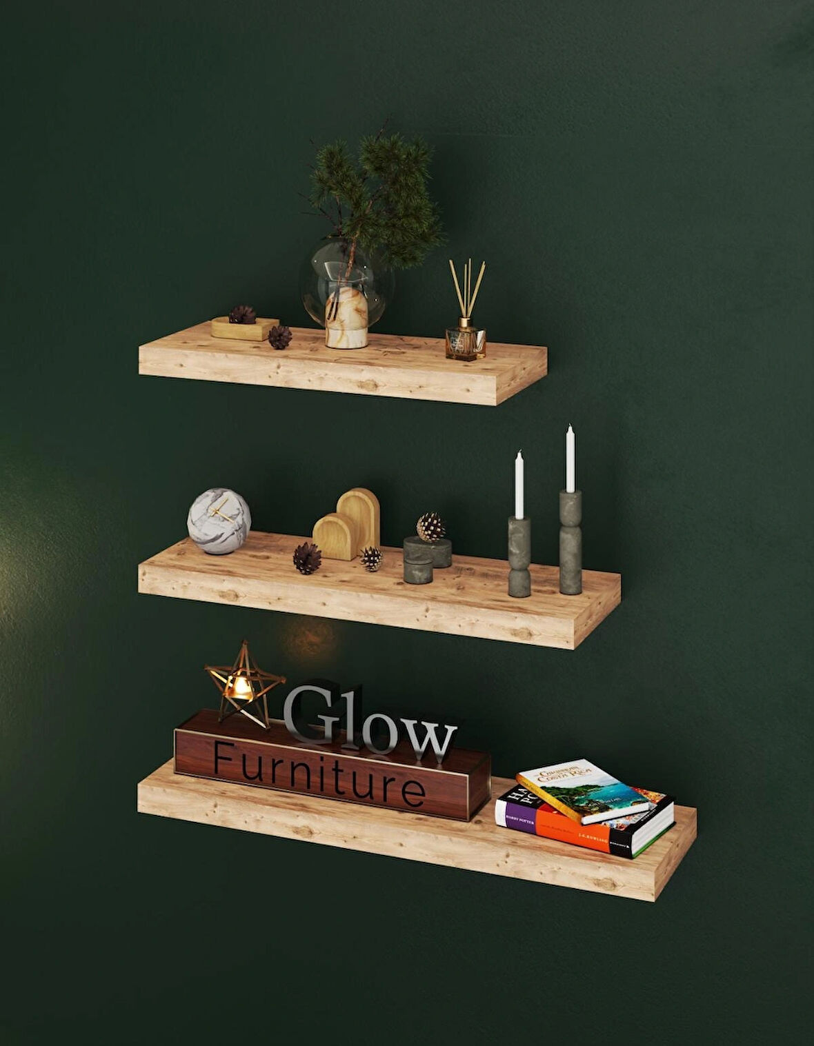 Glow Furniture Çizgi Uçan Duvar Rafı Atlantik Çam