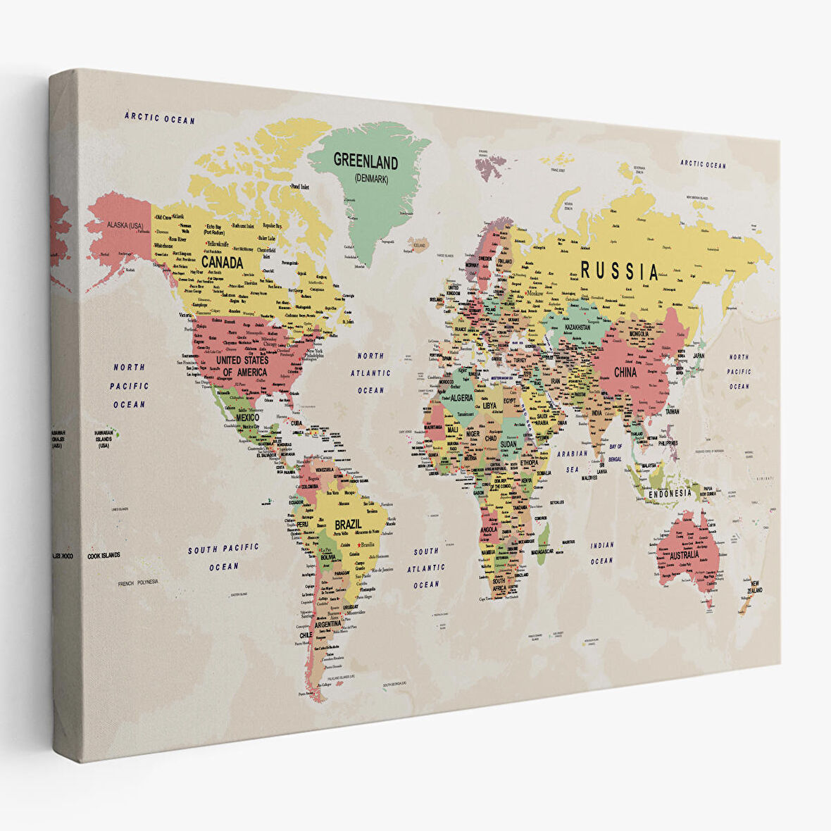 Harita Sepeti Dünya Haritası Son Derece Ayrıntılı Eğitici Okyanuslu Dekoratif Kanvas Tablo 2535