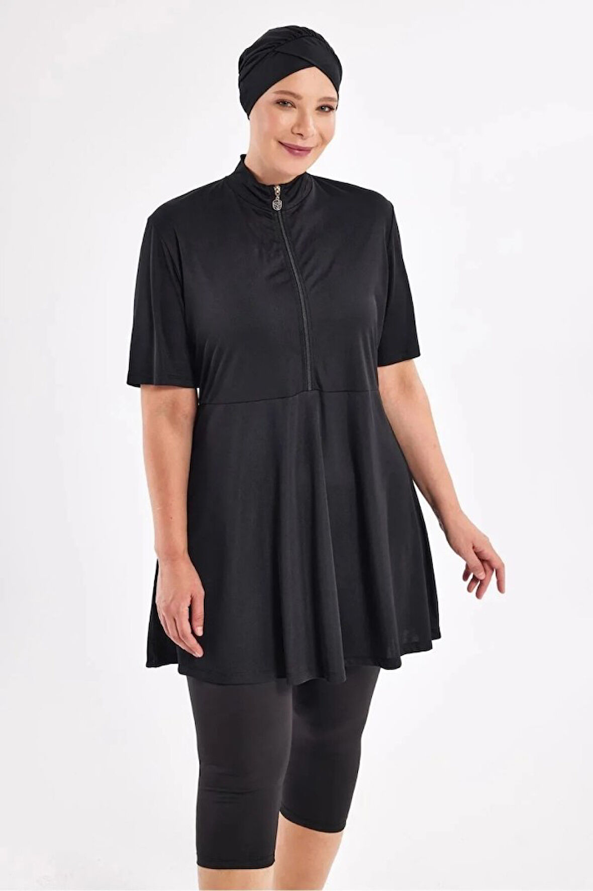 Rozamay 253803 Siyah Naomi Battal Büyük Beden Kısa Kollu  Lycralı  Mayo