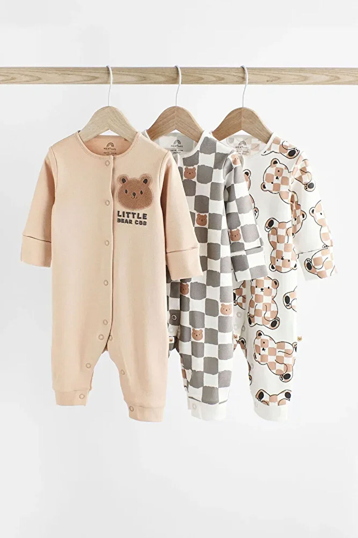 100 Pamuklu Kahverengi Ayı Desenli 3’lü Tulum Set