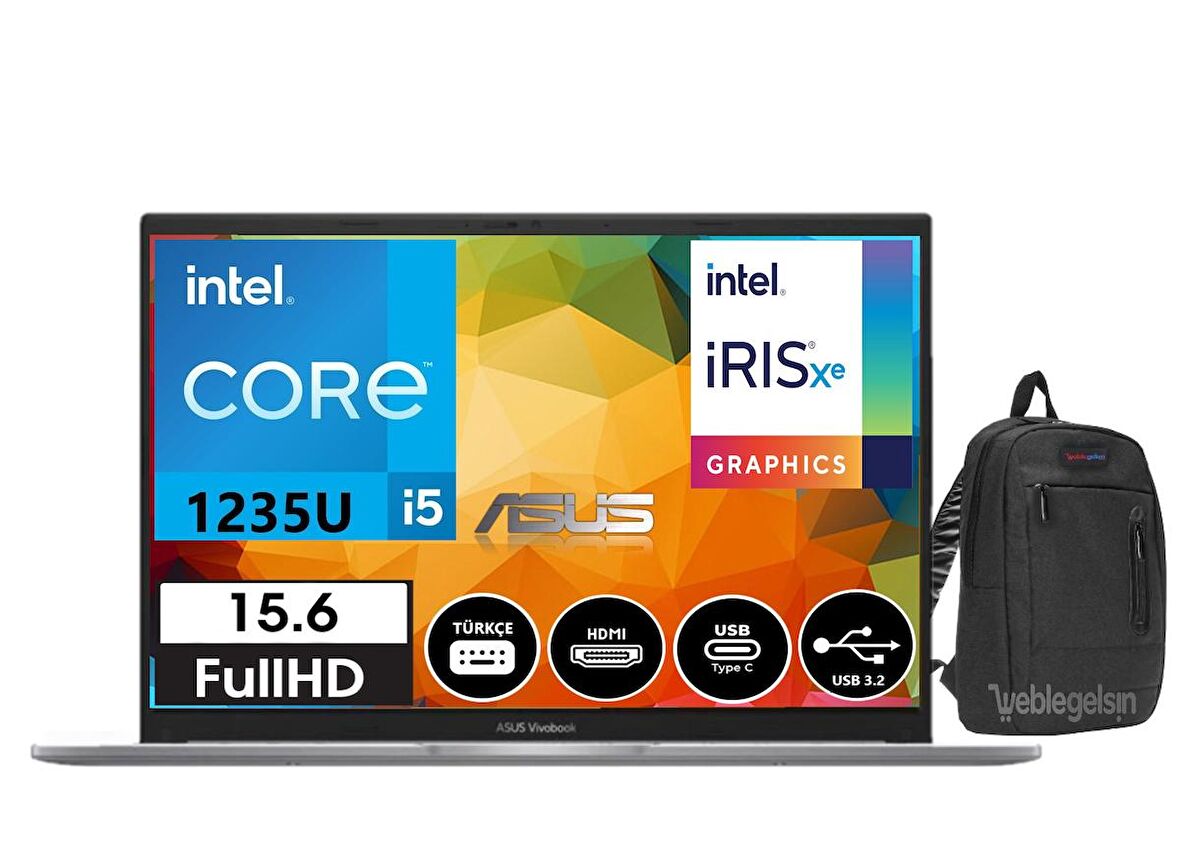Asus Vivobook VX1502ZA-EJ1060 İntel Core İ5 1235U 40gb 512gb SSD 15.6" Windows11Pro FHD Dizüstü Bilgisayar  VX1502ZA-EJ106046+WeblegelsinÇanta